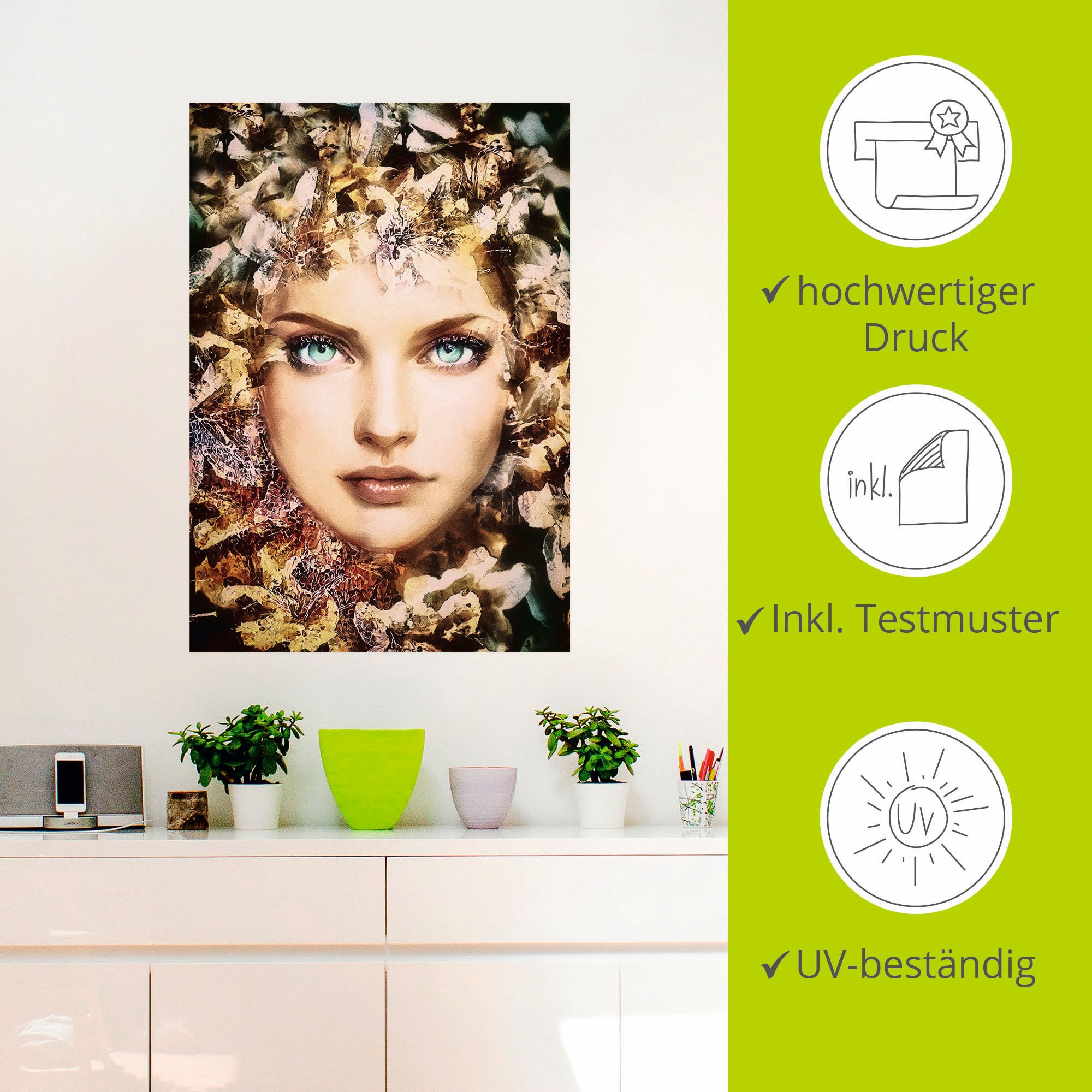 Artland Wandbild »Blumenfee«, Bilder in Poster St.), Frauen, Größen bestellen von | als oder Wandaufkleber Leinwandbild, BAUR versch. (1 Alubild