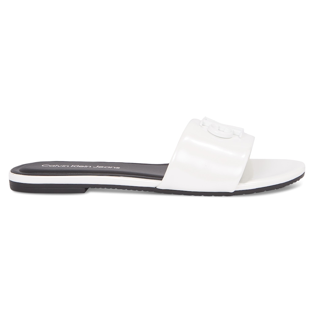 Calvin Klein Jeans Pantolette »FLAT SANDAL SLIDE MG MET«, Blockabsatz, Sommerschuh, Schlappen in glänzender Optik