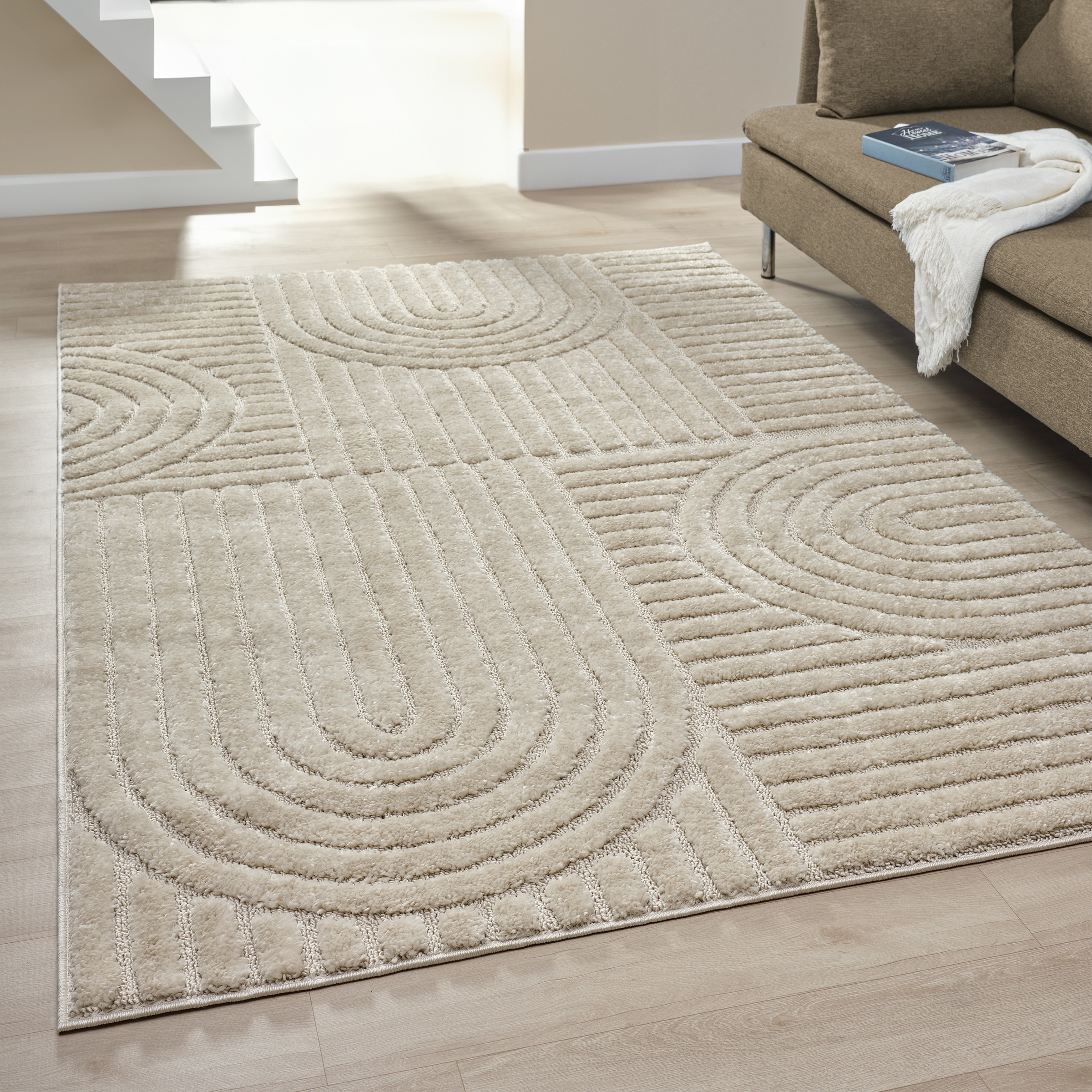 OTTO home Teppich »Jonne, Boho-Design, Scandi, Designteppich« rechteckig 20 mm Höhe Hoch-Tief, 3D Optik, skandinavischer Stil, Wohnzimmer, Schlafzimmer