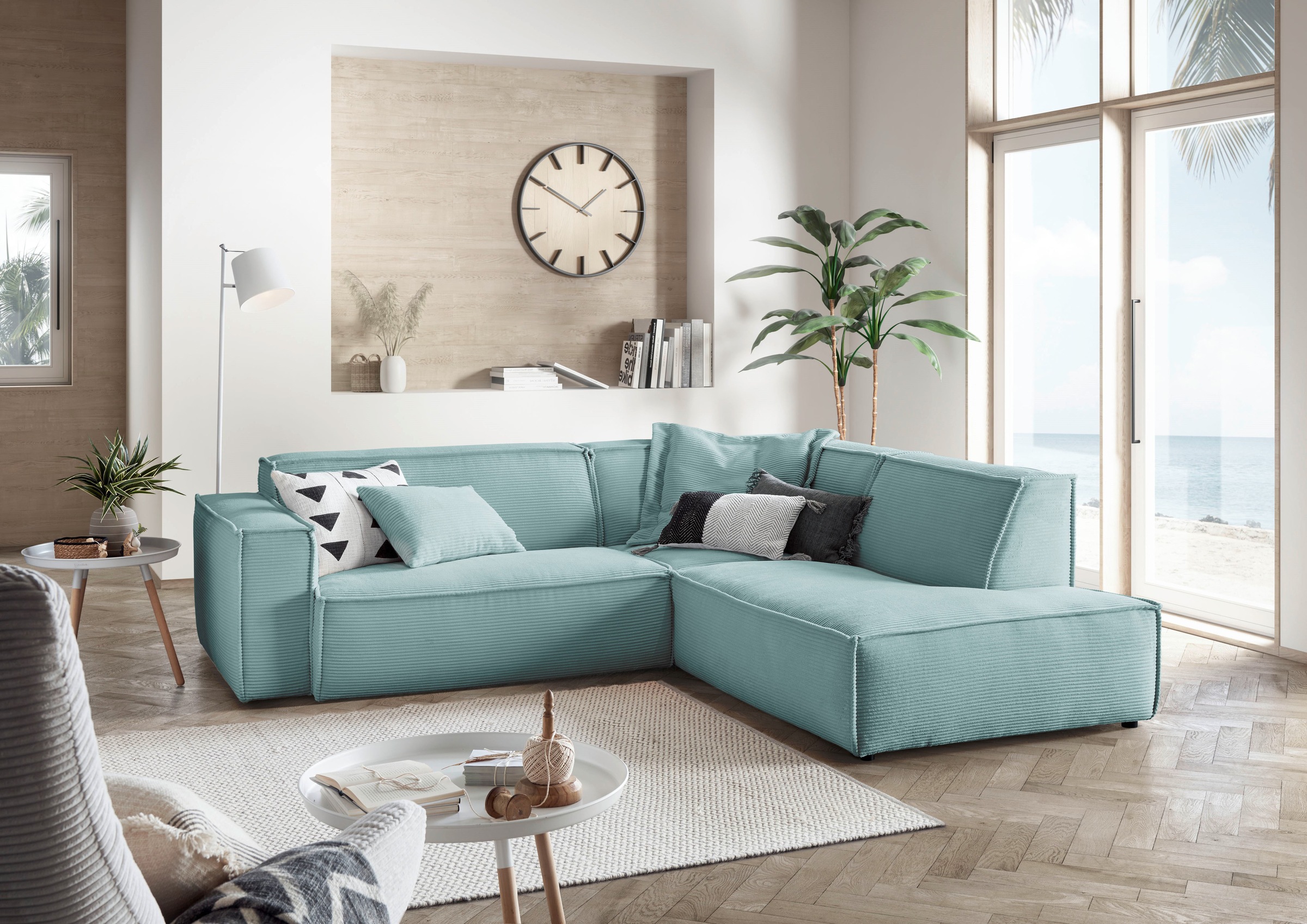 3C Candy Ecksofa »Matteo in elegant, kubischer Formensprache, bequem, L-Form«, mit auffälliger Kedernaht, Cord-Bezug, Lounge-Charakter