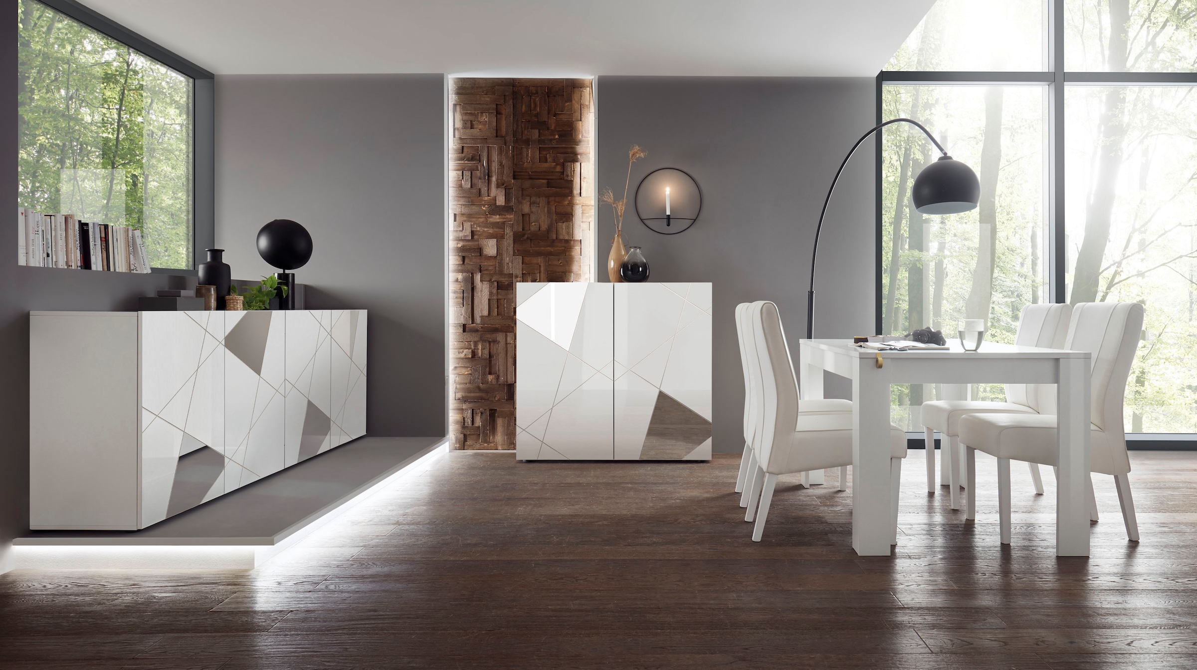 INOSIGN Sideboard »Vittoria, Breite 241 cm, 4 Türen«, Fronten mit Siebdruck und Spiegelfront