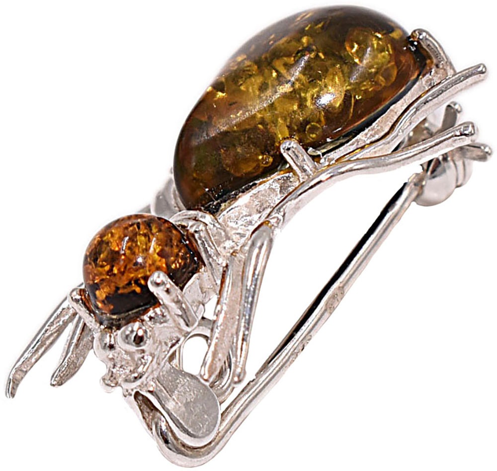 Firetti Brosche »Schmuck Geschenk Silber 925 Ansteckschmuck Spinne«, Made in Germany - mit Bernstein
