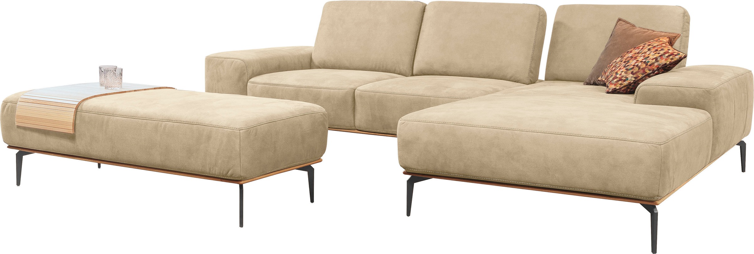 W.SCHILLIG Ecksofa »run, Designsofa mit tollem Sitzkomfort, bequem, L-Form«, mit Holzsockel, Füße in Schwarz pulverbeschichtet, Breite 299 cm