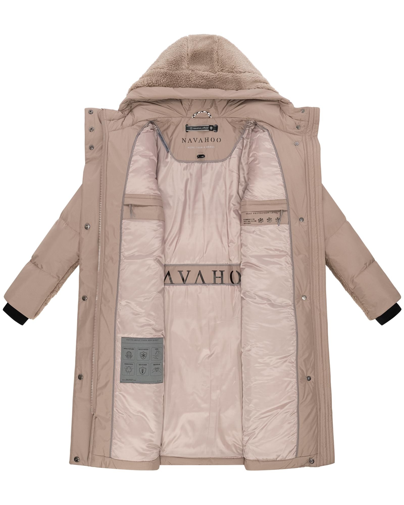 Navahoo Wintermantel »Funkelteddy 14«, warmer Mantel mit Teddyplüsch-Akzenten und Taillengürtel