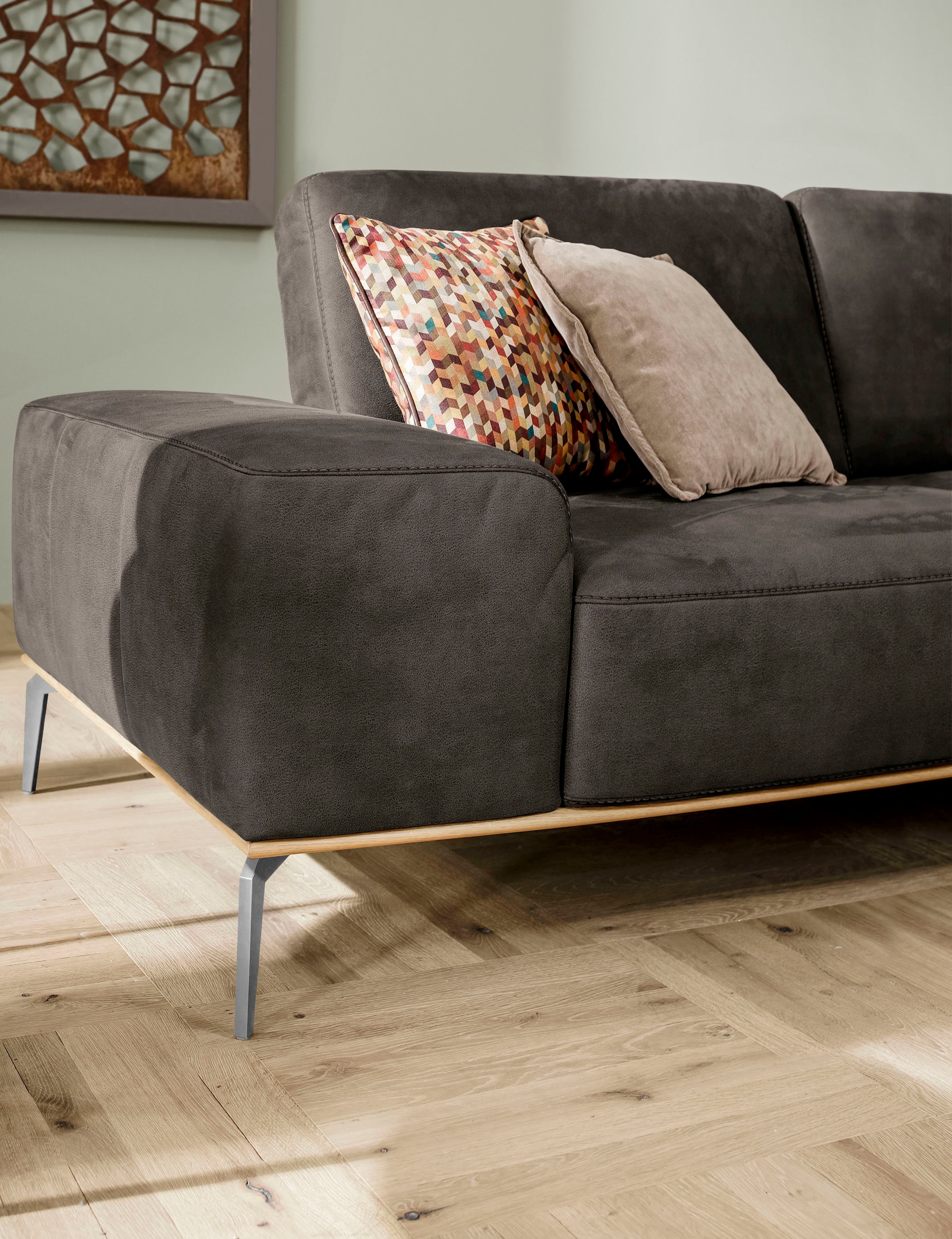 W.SCHILLIG Ecksofa »run, Designsofa mit tollem Sitzkomfort, bequem, L-Form« mit elegantem Holzsockel, Füße in Chrom glänzend, Breite 319 cm