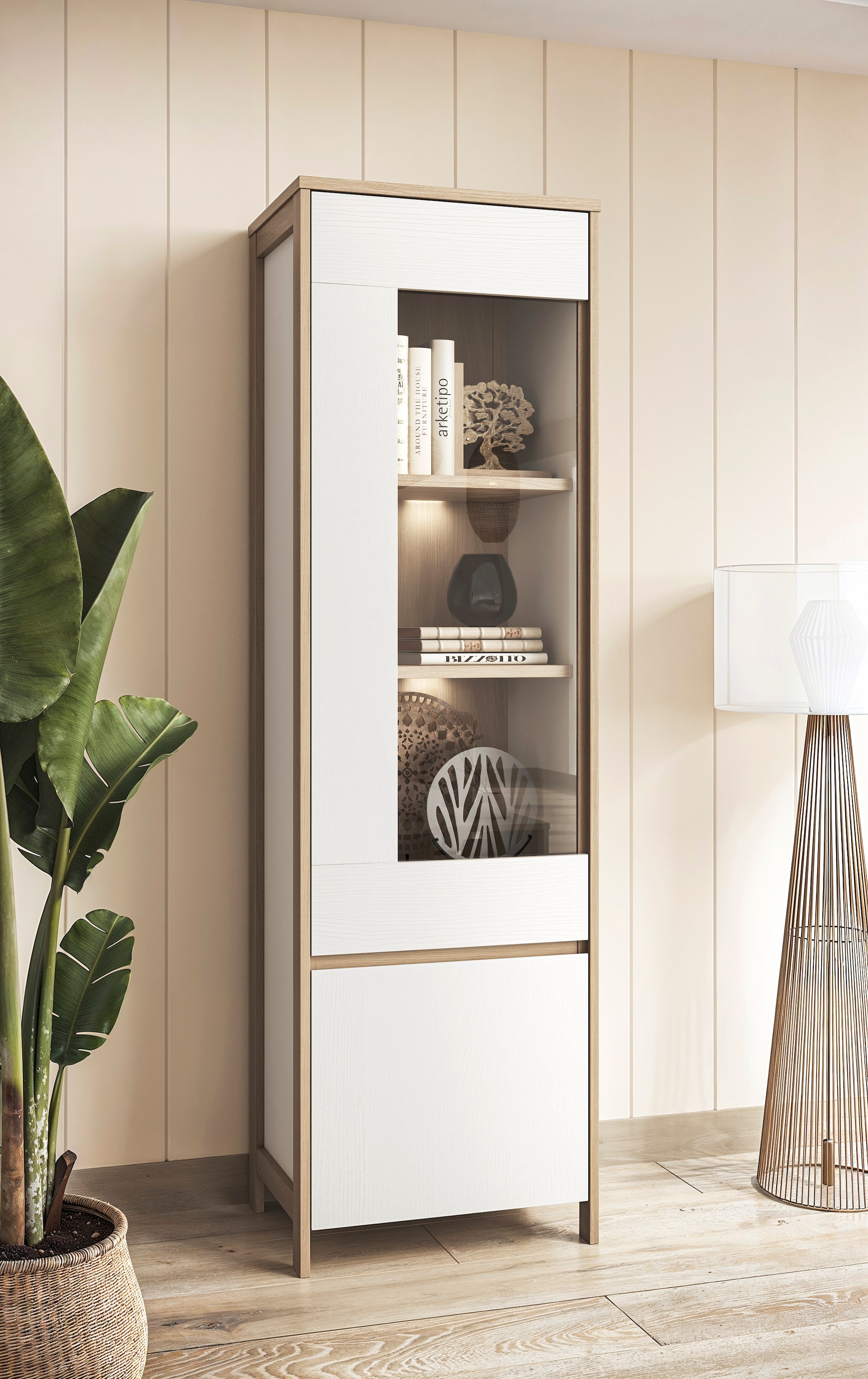 Home affaire Vitrine »Stranda, Hochschrank im Scandi-Style, moderne Glasvitrine«, Rahmenoptik, ausreichend Stauraum, vielseitig einsetzbar, 58 cm breit