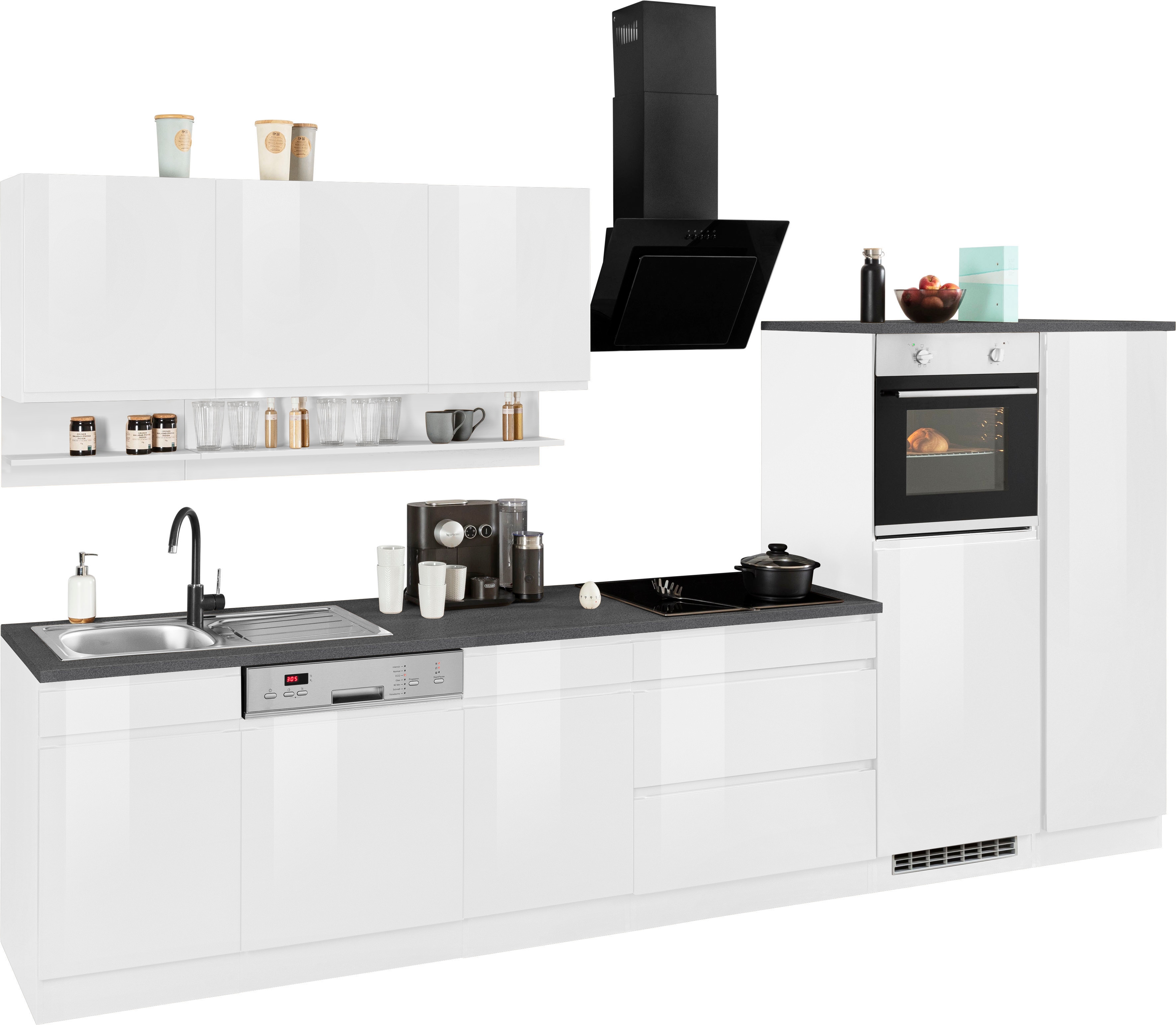 KOCHSTATION "KS-Virginia,neu in verbesserter Ausführung" Arbeitsplatte 38 mm stark, Stauraum, Softclose, Breite 350 cm, Soft-Close, ohne E-Geräte