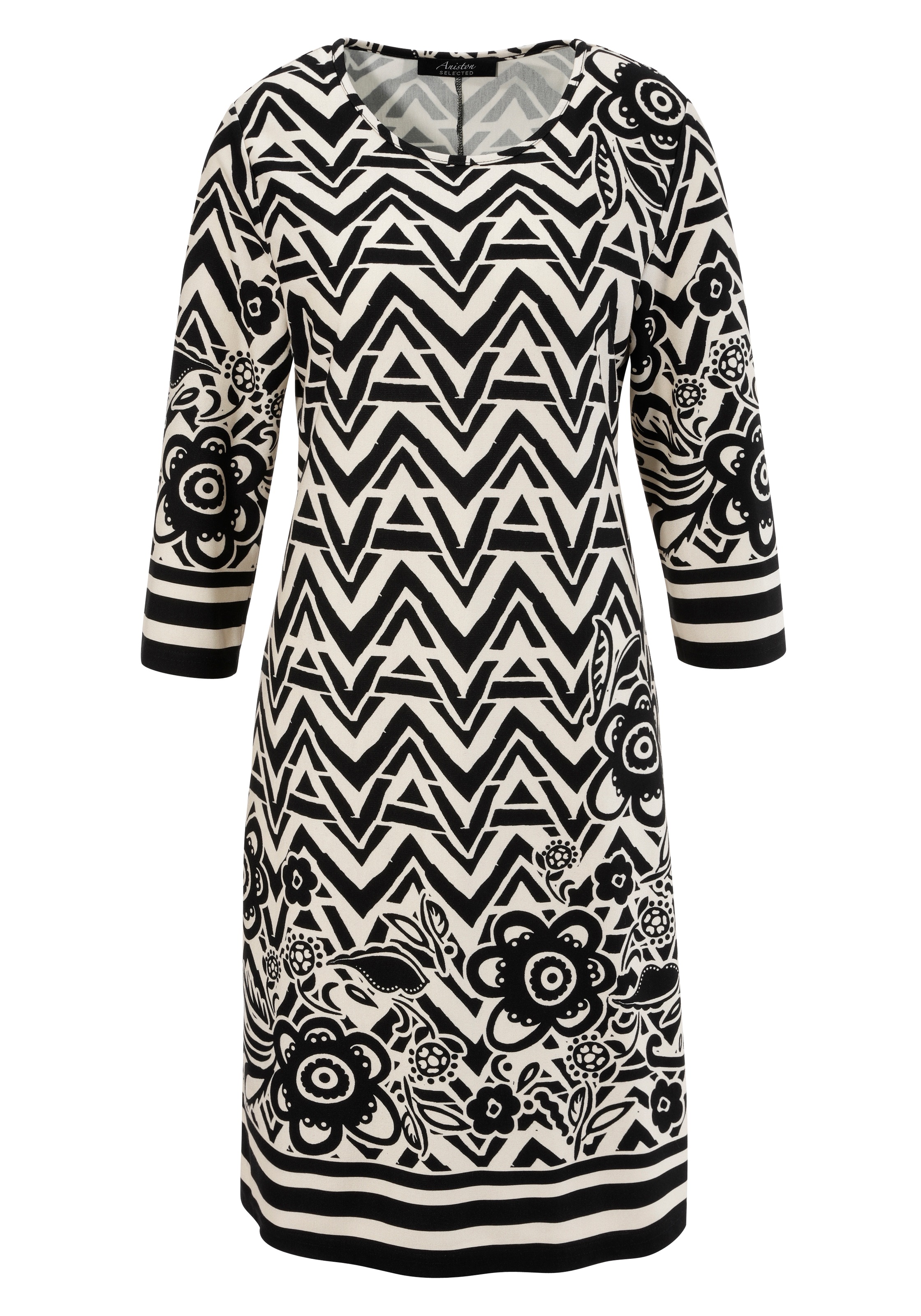 Aniston SELECTED Jerseykleid, mit Zick-Zack-, Streifen- und Blumenmuster