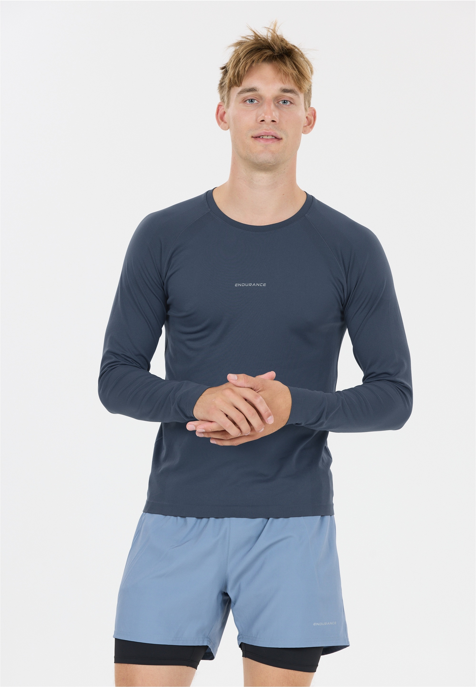 Langarmshirt ENDURANCE "Felipe", Herren, Gr. S/M, dunkelblau, 74% Polyamid, 26% Elasthan, unifarben, normal, Rundhals, Shirts Langarmshirt, 4-Wege Stretch