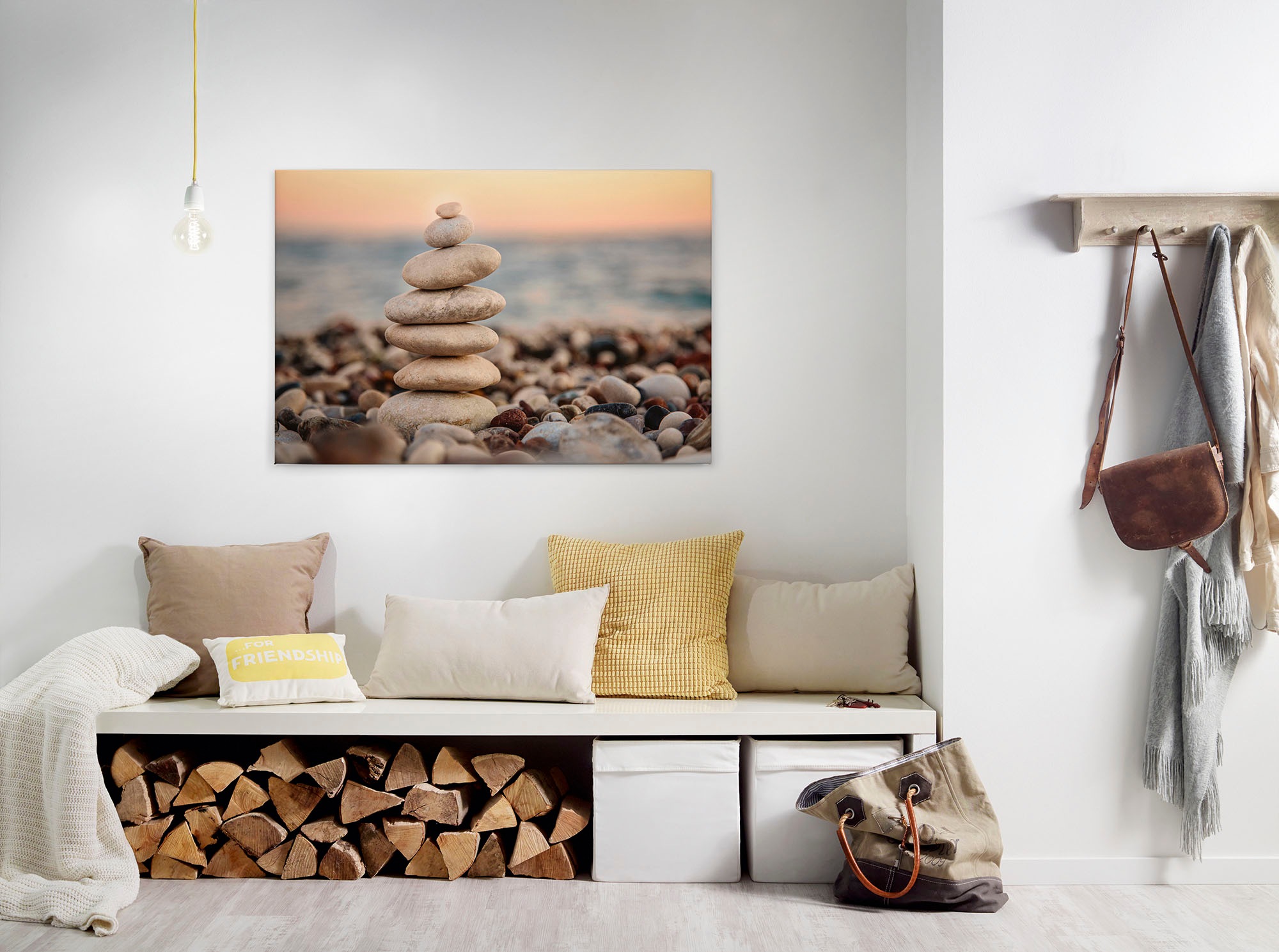 A.S. Création Leinwandbild "Stone Beach" Gemälde Kunst 1 Stk. tlg. Spa Steine Ufer Meer Keilrahmen Entspannung Leinwand-Bild Wohnzimmer