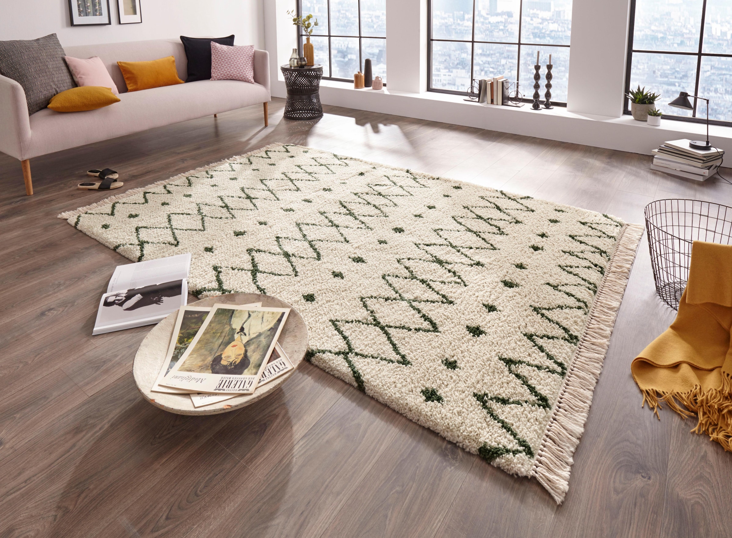 freundin Home Collection Hochflor-Teppich »Calla«, rechteckig, weicher Flor, Zickzack Muster mit Fransen, Robust, Pflegeleicht