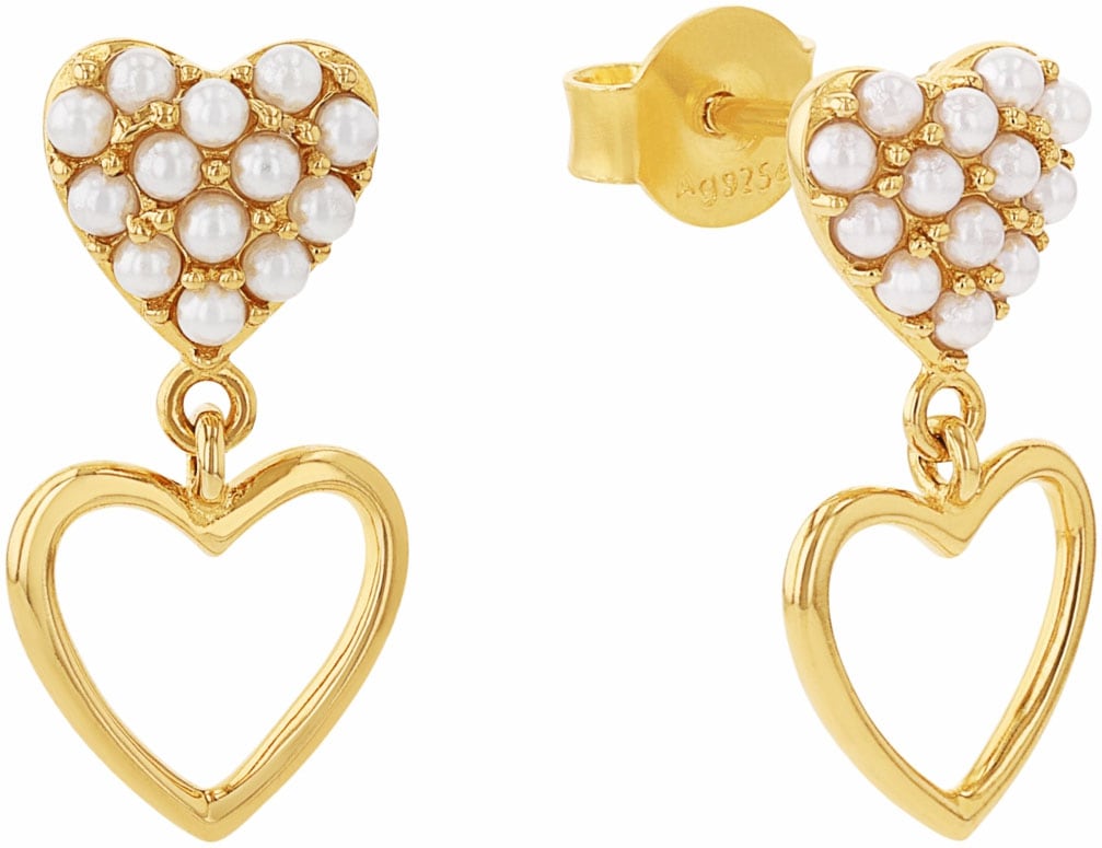 Paar Ohrhänger AMOR "Herzen", gold (gelbgoldfarben, weiß), Ohrringe, Damen, Silber 925 (Sterlingsilber), mit Glasperle 3