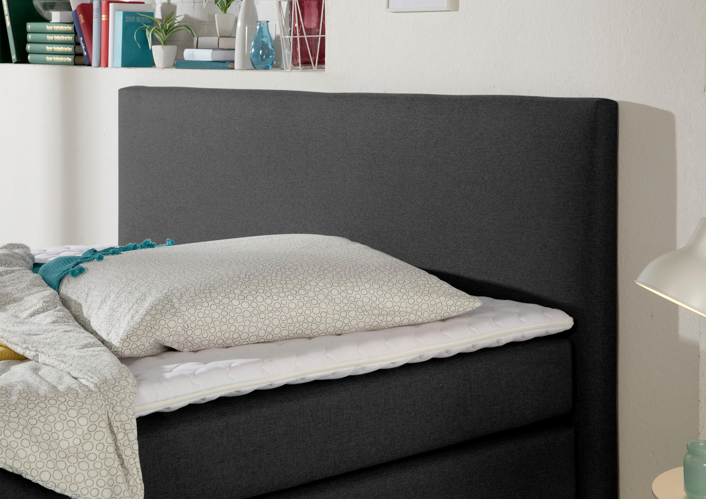 Boxspringbett HOME AFFAIRE "Eliana", grau (anthrazit), B:187cm L:210cm, Komplettbetten, Boxspringbett, inkl. Topper, in 4 Breiten, 3 Matratzenarten und 2 Härtegraden 3