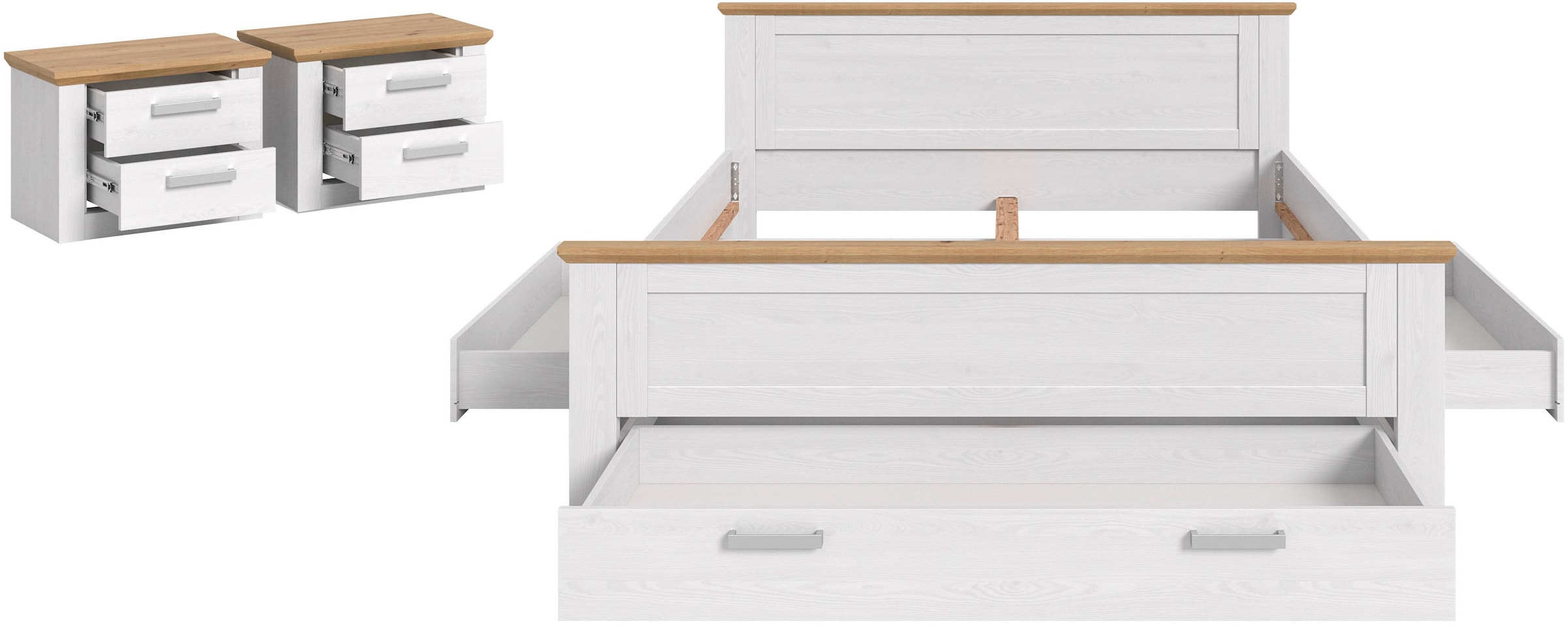 Home affaire Schlafzimmer-Set »COSENZA, TOPSELLER!, 3-teilig, Stauraumbett & 2x Nachttisch« Matratzengröße 180x200 cm, viel Stauraum, ohne Lattenrost & Matratze, 3 tlg. tlg. Schlafzimmer, Schlafen, Set, Kombination, Bettanlage