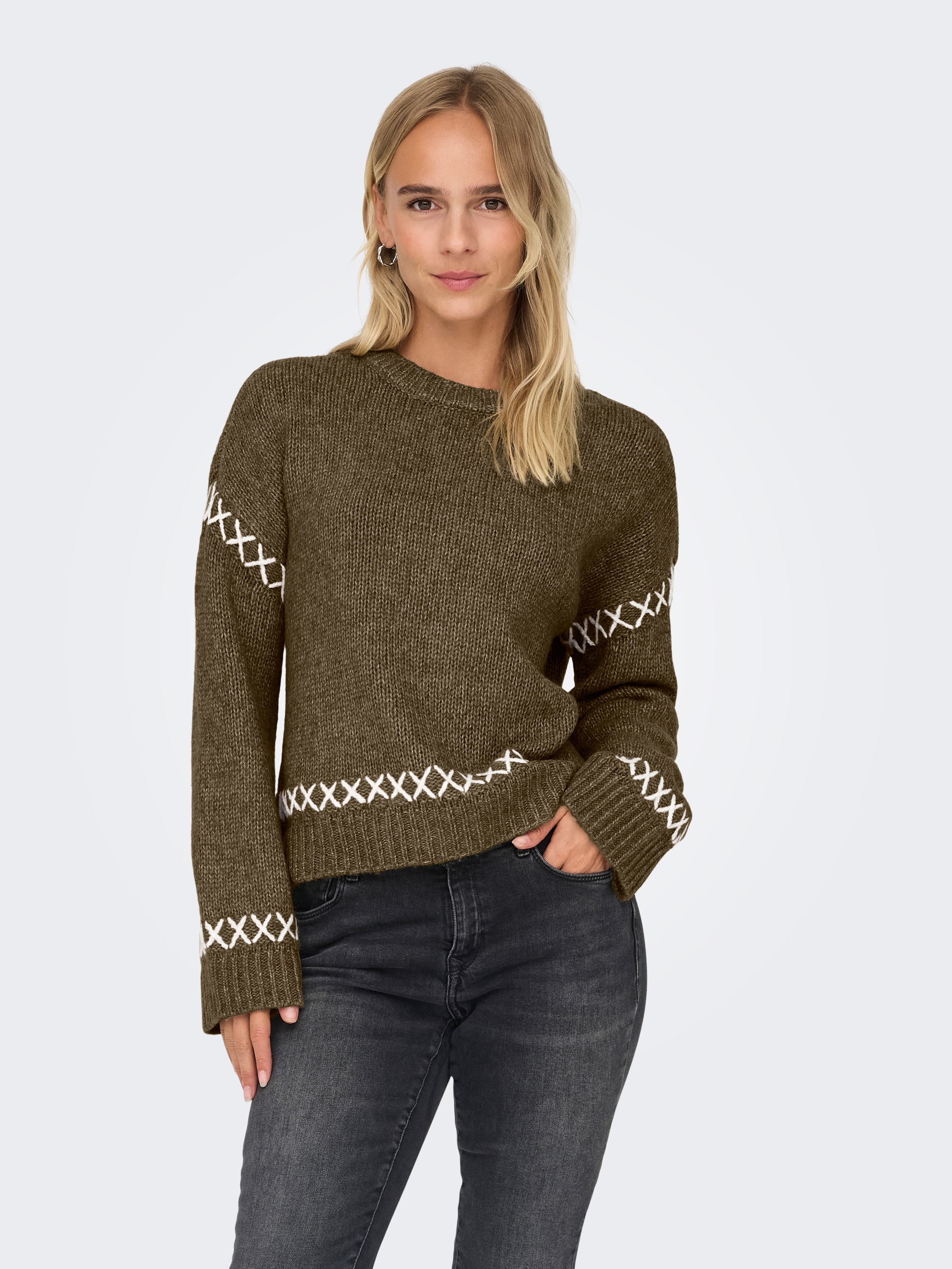 ONLY Rundhalspullover "ONLAMANDA LIFE LS O-NECK DETAIL CC KNT" günstig online kaufen
