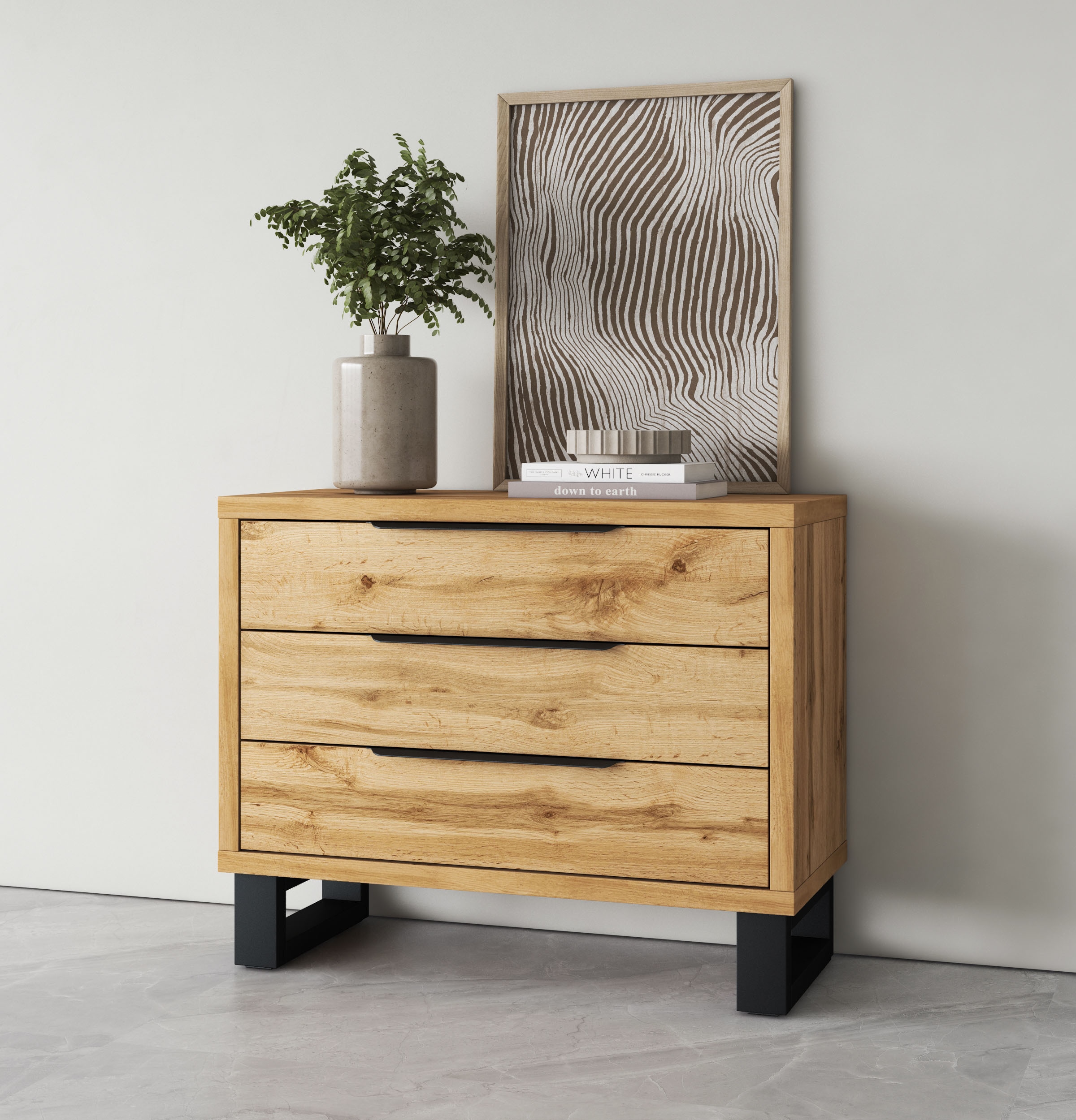 Home affaire Kommode "Bronne,Breite 99,5 cm Schubladenkommode, Sideboard" Füße in Kufenform, Sideboard 3 Schubladen, Schlafzimmerkommode
