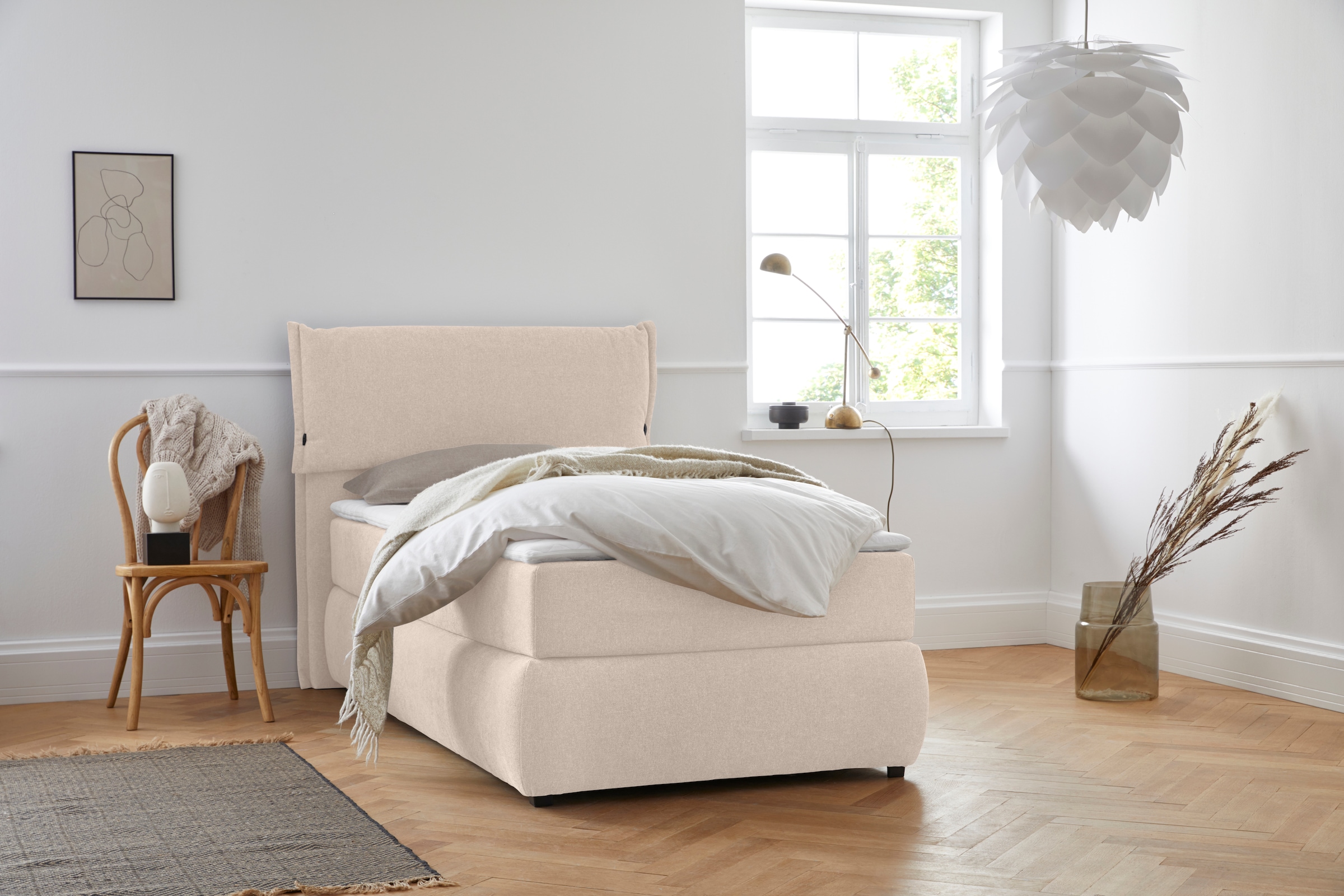 OTTO home Boxspringbett "Jenson" in 4 Farben, 4 Breiten, 3 Matratzenarten in 2 Härtegraden, Topper