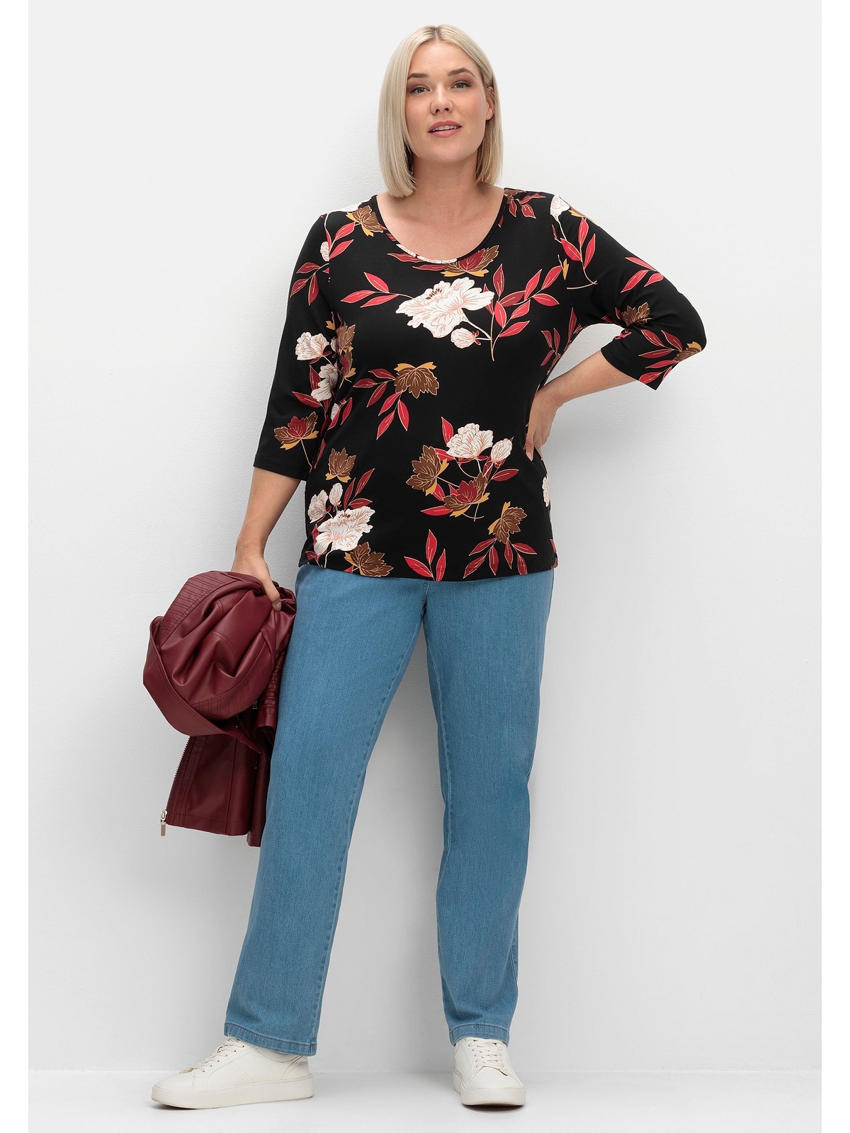 Sheego 3/4-Arm-Shirt »Große Größen«, mit Blumenprint, aus Viskosejersey