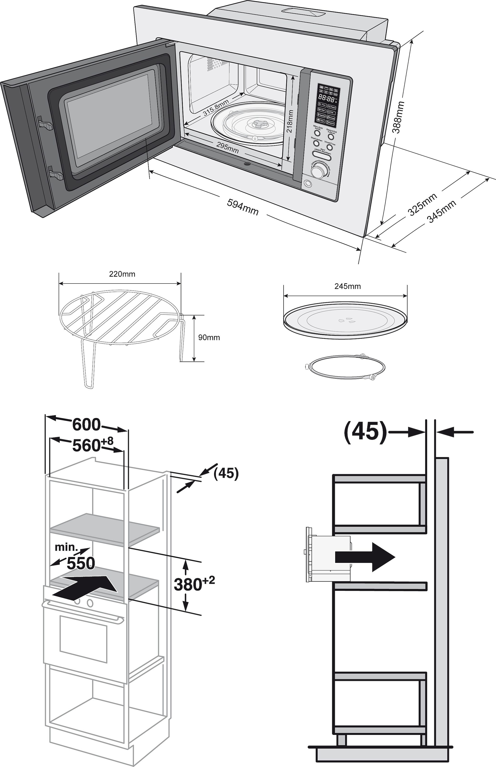 Hanseatic Einbau-Mikrowelle »AB820BVX-S0EE«, Mikrowelle, 1250 W