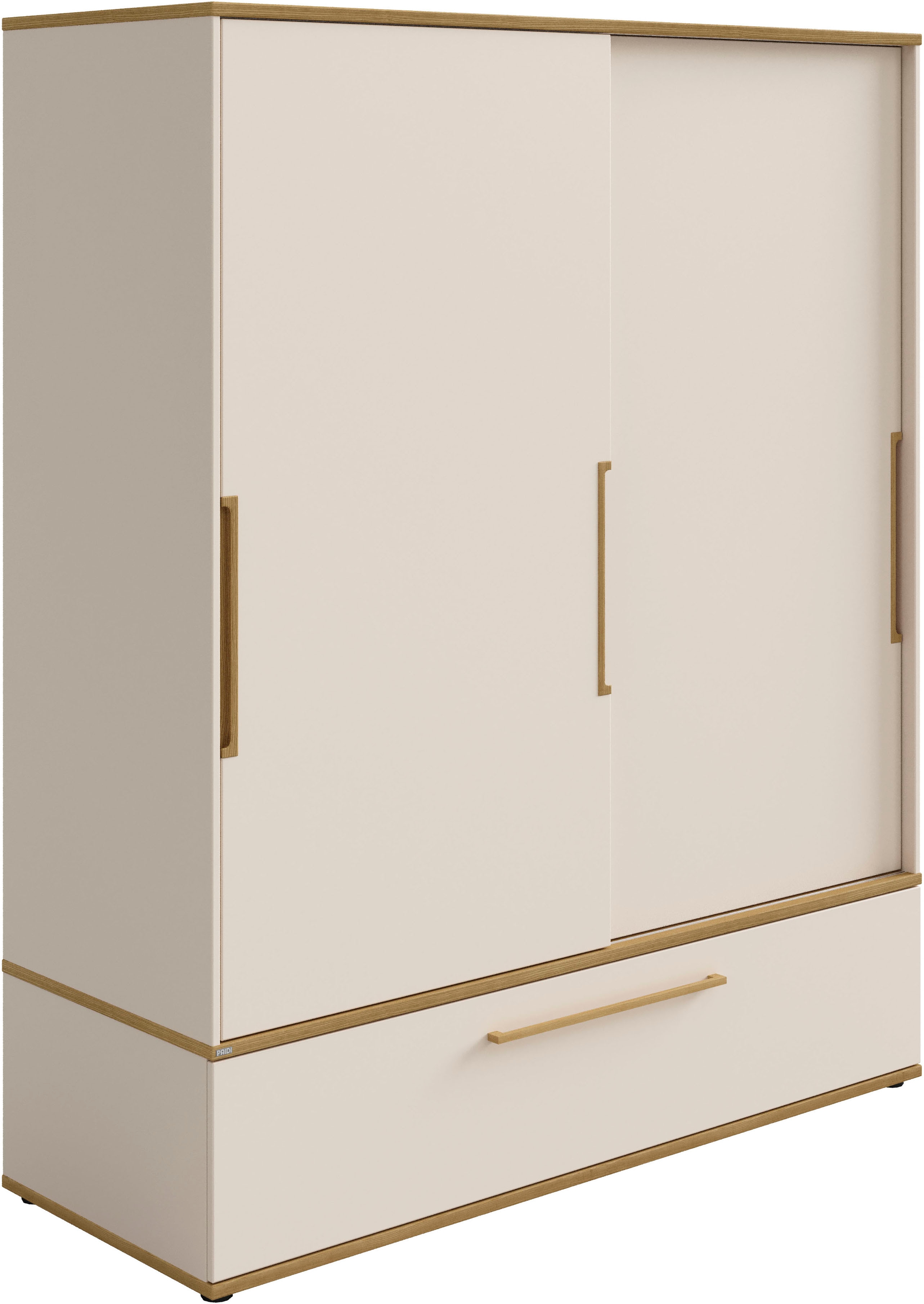 PAIDI Schiebetürenschrank "STIENE in Beige oder Grau, 2 Türen und 1 Schublade mit Soft-Close" B/H/T ca. 164/200/62cm, mit Kleiderstangen+Einlegeböden, Kleiderschrank mit Massivholzgriffen