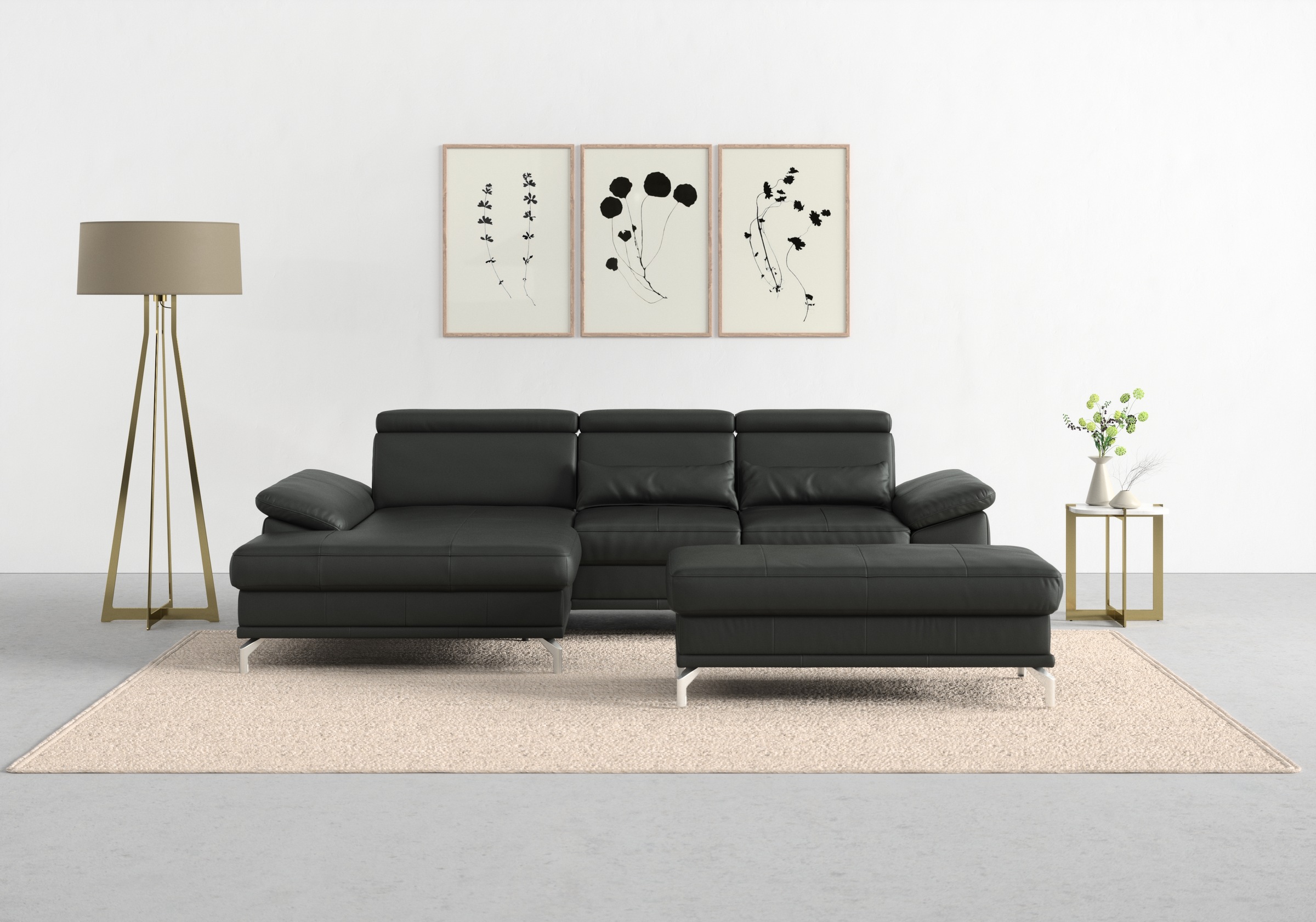 sit&more Ecksofa »Cabrio L-Form, mit Sitztiefenverstellung, Arm- und Kopfteilverstellung«, 2 Nierenkissen, Federkern, optional Bettfunktion und Stauraum
