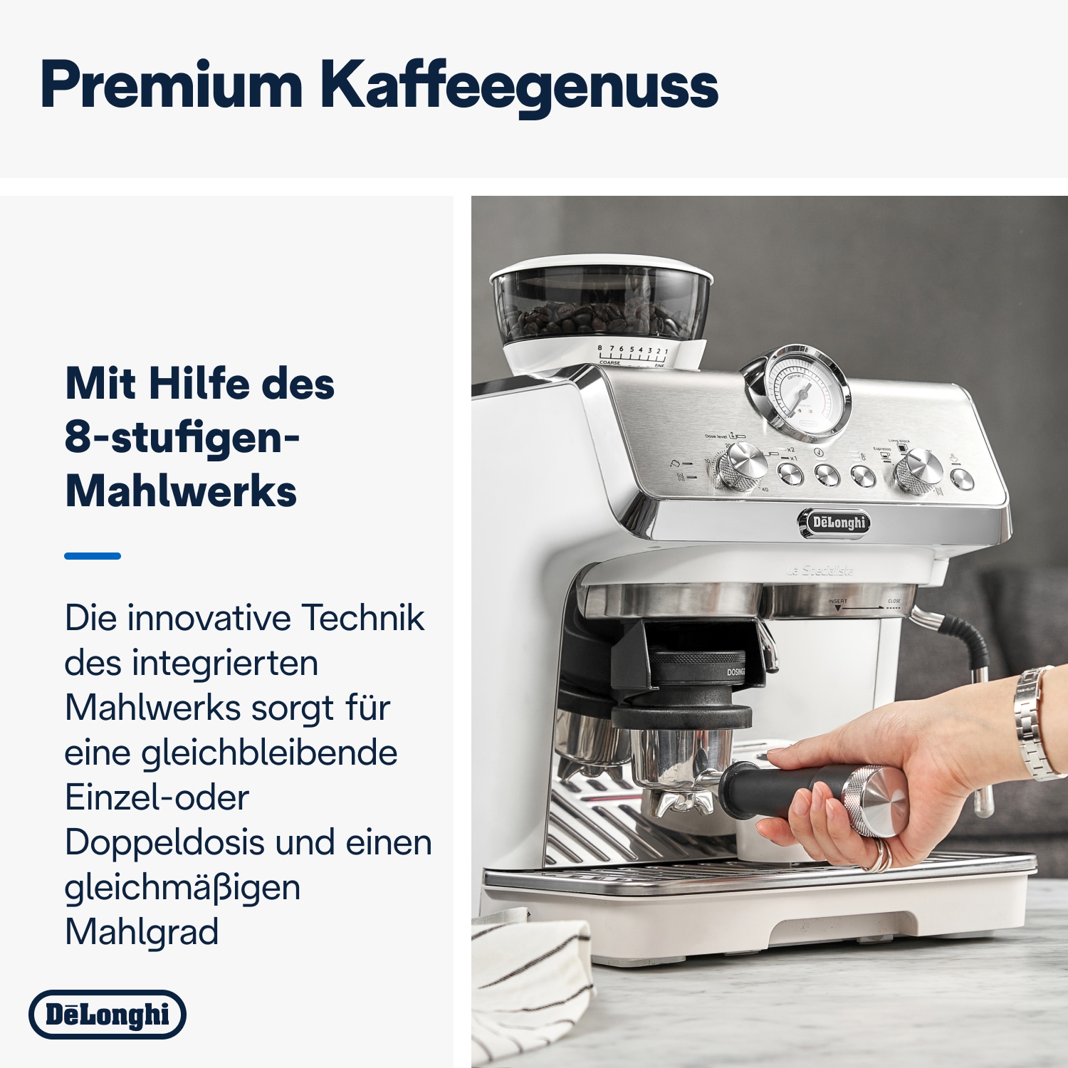 De'Longhi Espressomaschine »LA SPECIALISTA EC9155.W« 8 Mahlgrade, 3 Temperaturen, Milchschaumdüse & Tamping Hilfe