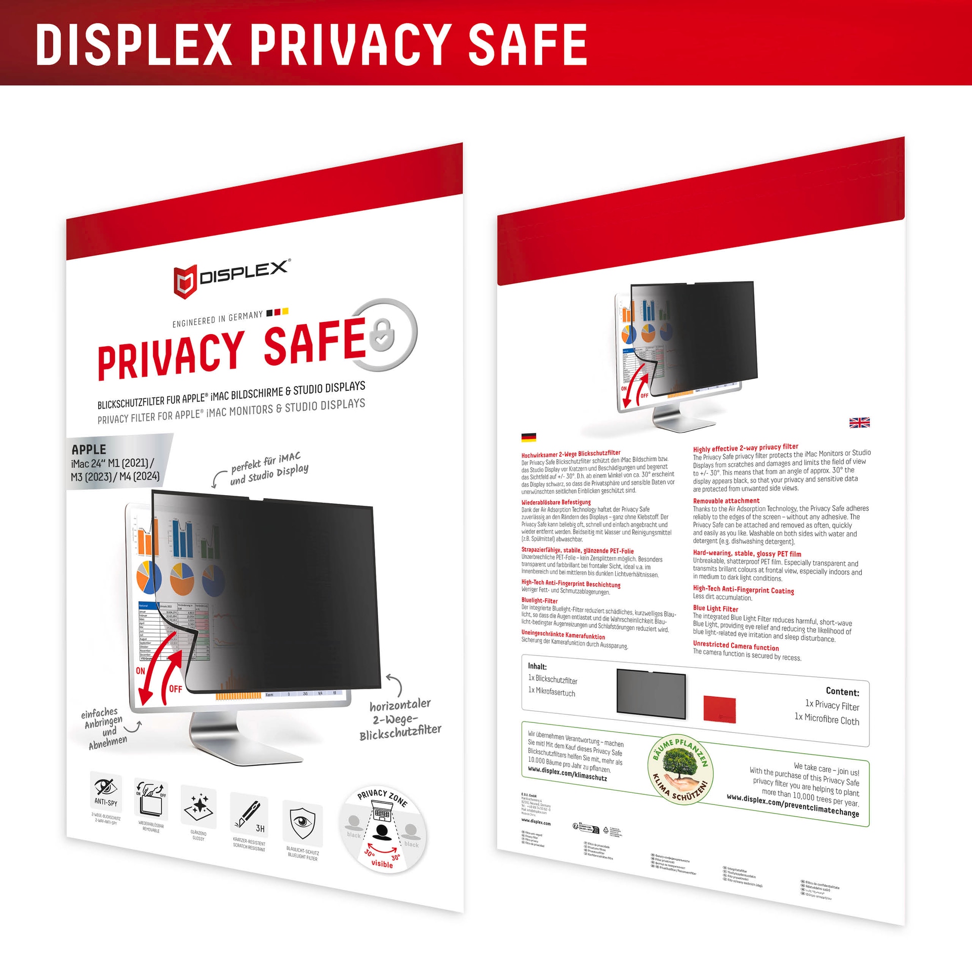 Displex Displayschutzfolie »Privacy Safe Blickschutzfilter«, für Apple iMac 24 M1-Apple iMac 24 M3-Apple iMac 24 M4, Blickschutzfolie, Schutzfolie, Bildschirmschutz, kratz- & stoßfest