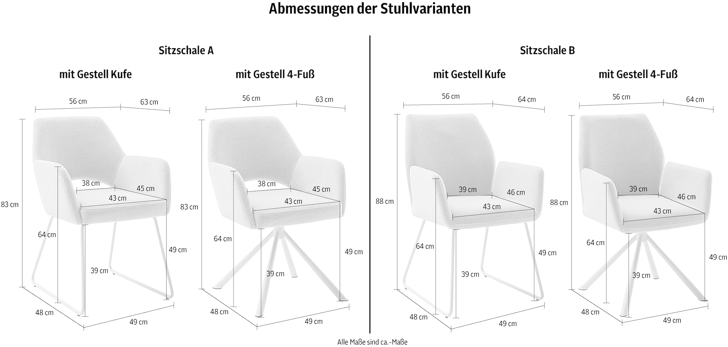 MCA furniture Kufenstuhl »BEVERLY«, (Set), 2 St., Esszimmerstuhl,Chenilleoptik,360°drehbar,Sitzhöhe 49cm,belastbar 120kg