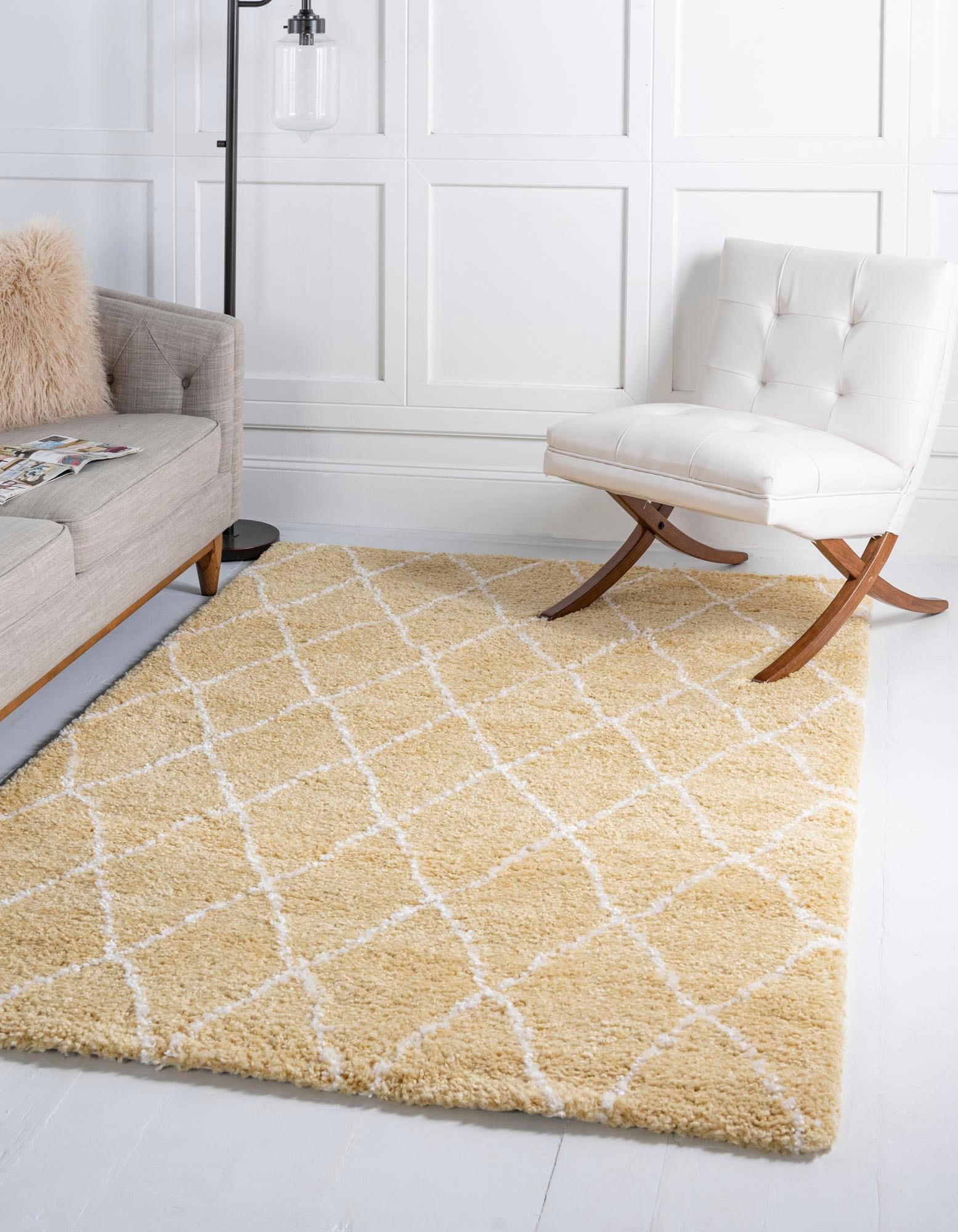 Hochflor-Teppich, B:152cm H:51mm L:244cm, gelb, MYFLAIR MÖBEL & ACCESSOIRES, Polypropylen (PP), Teppiche, "Temara Shag, LAGERRÄUMUNG", gewebt, Rauten