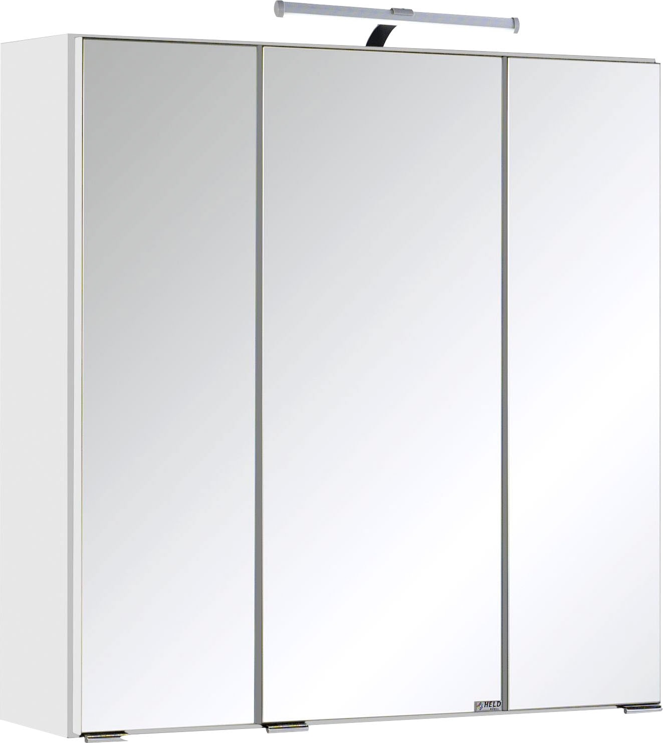 welltime Badmöbel-Set »"Trento", Badezimmer-Set, Hängeschrank, Unterschrank, Hochschrank«, (5 St.), Waschbeckenunterschrank, Spiegelschrank inkl. Aufbauleuchte