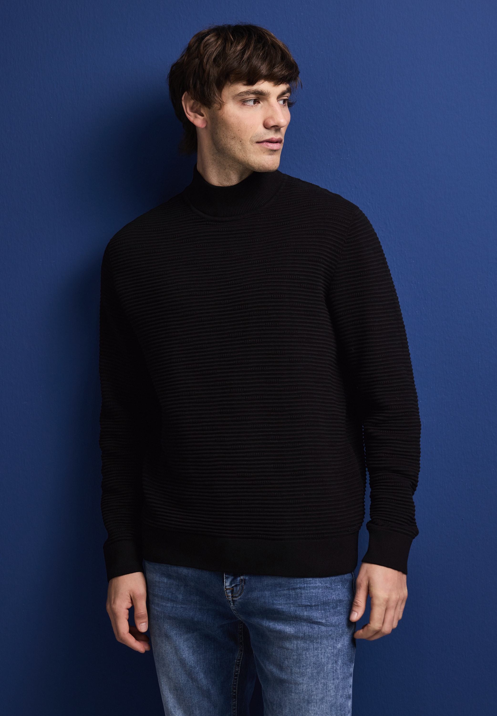 STREET ONE MEN Stehkragenpullover, aus reiner Baumwolle