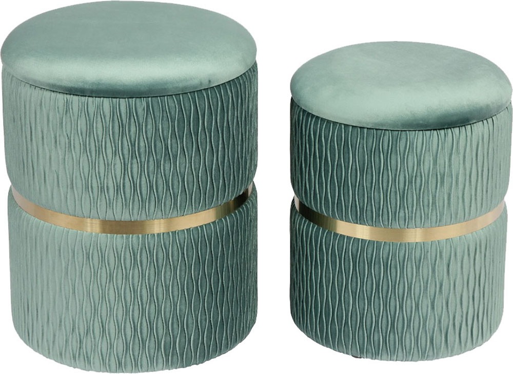 Kayoom Polsterhocker »Hocker Zora 425 2er-Set, Praktischer und versteckter Stauraum«, (Set, 2 St.), 2er-Set mit Stauraum, ineinander stapelbar, goldener Ring