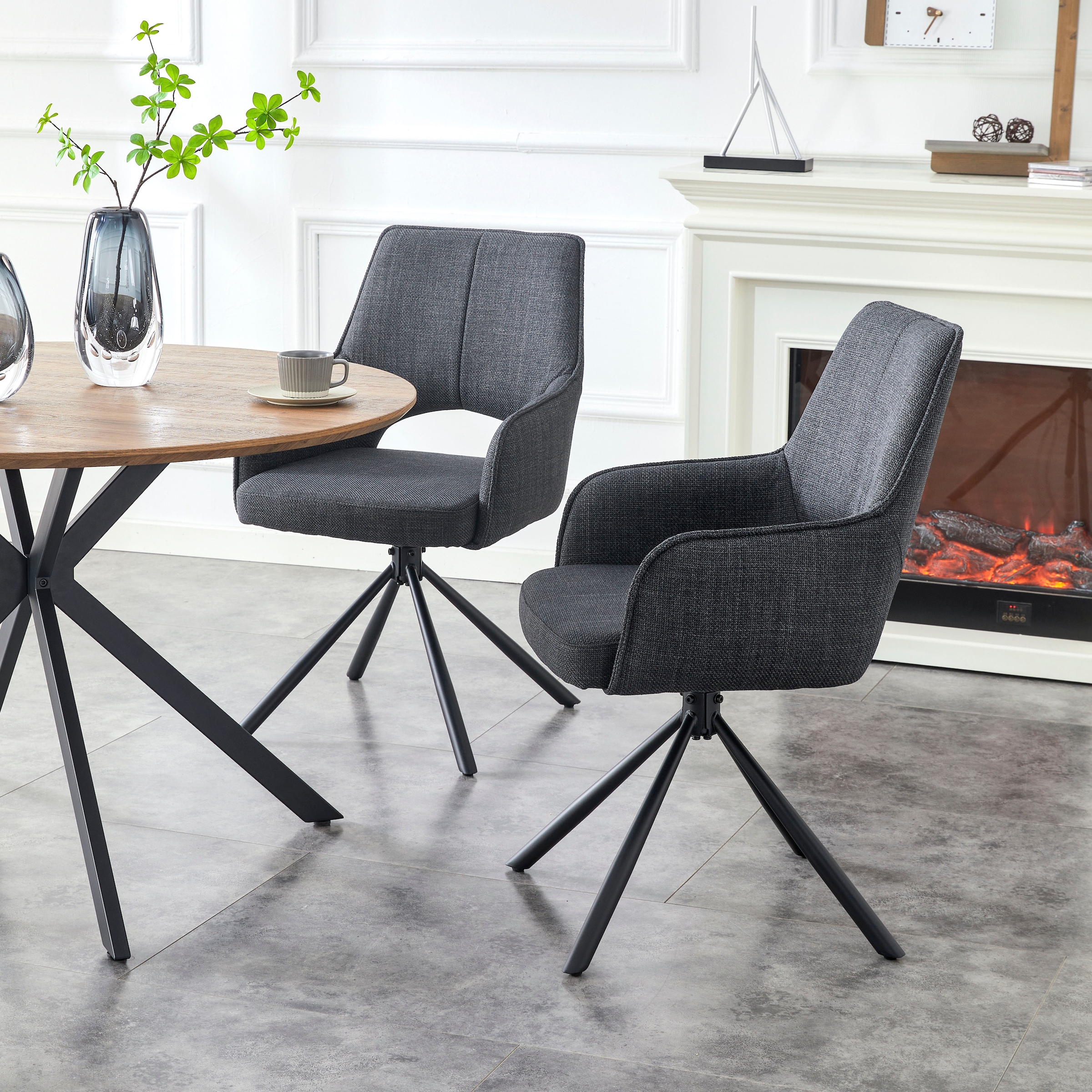 Home affaire Drehstuhl »BELLEVILLE, 2er Set, mit Metallgestell in matt schwarz« (Set) 2 Stk.