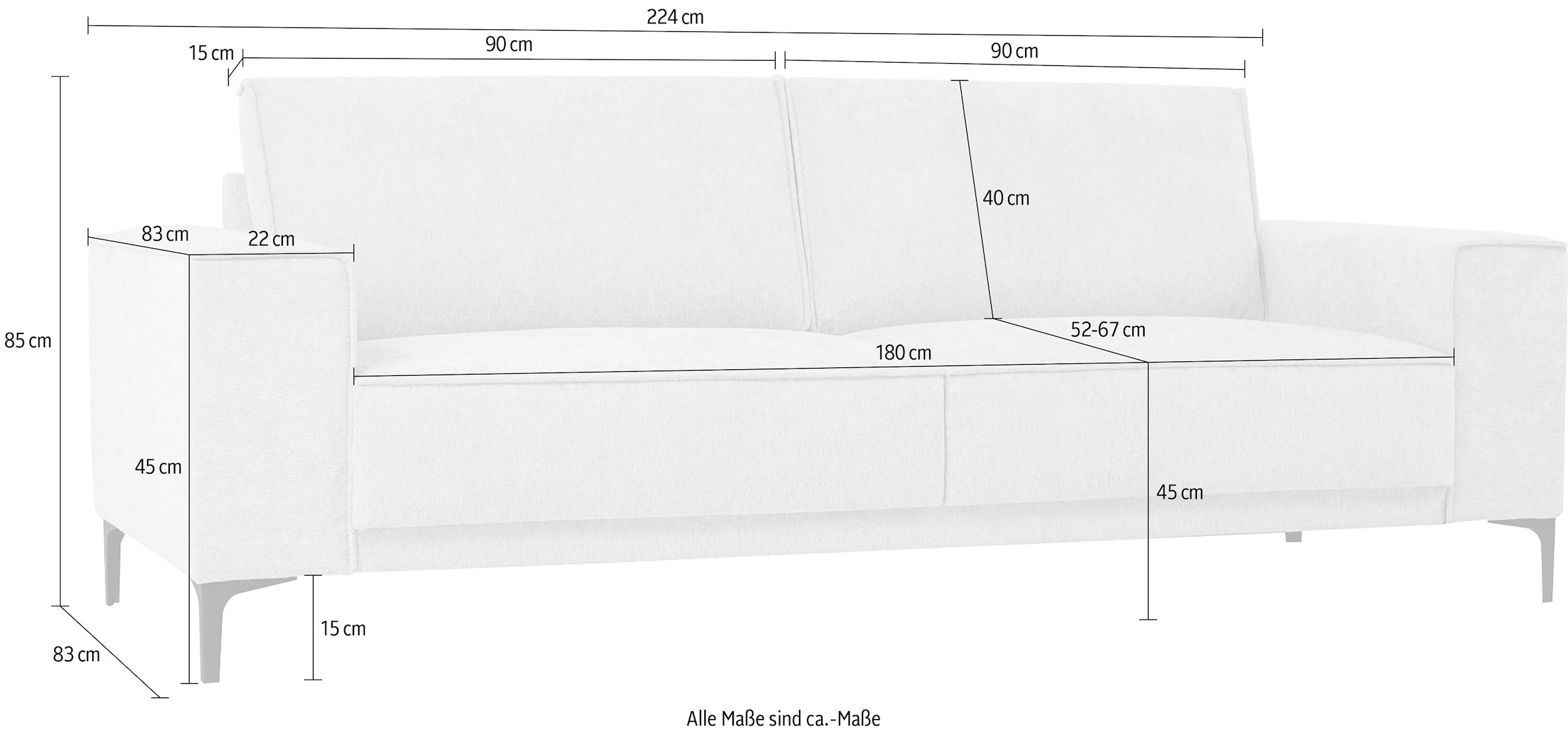Places of Style 3-Sitzer »Oland«, im zeitlosem Design und hochwertiger Verabeitung