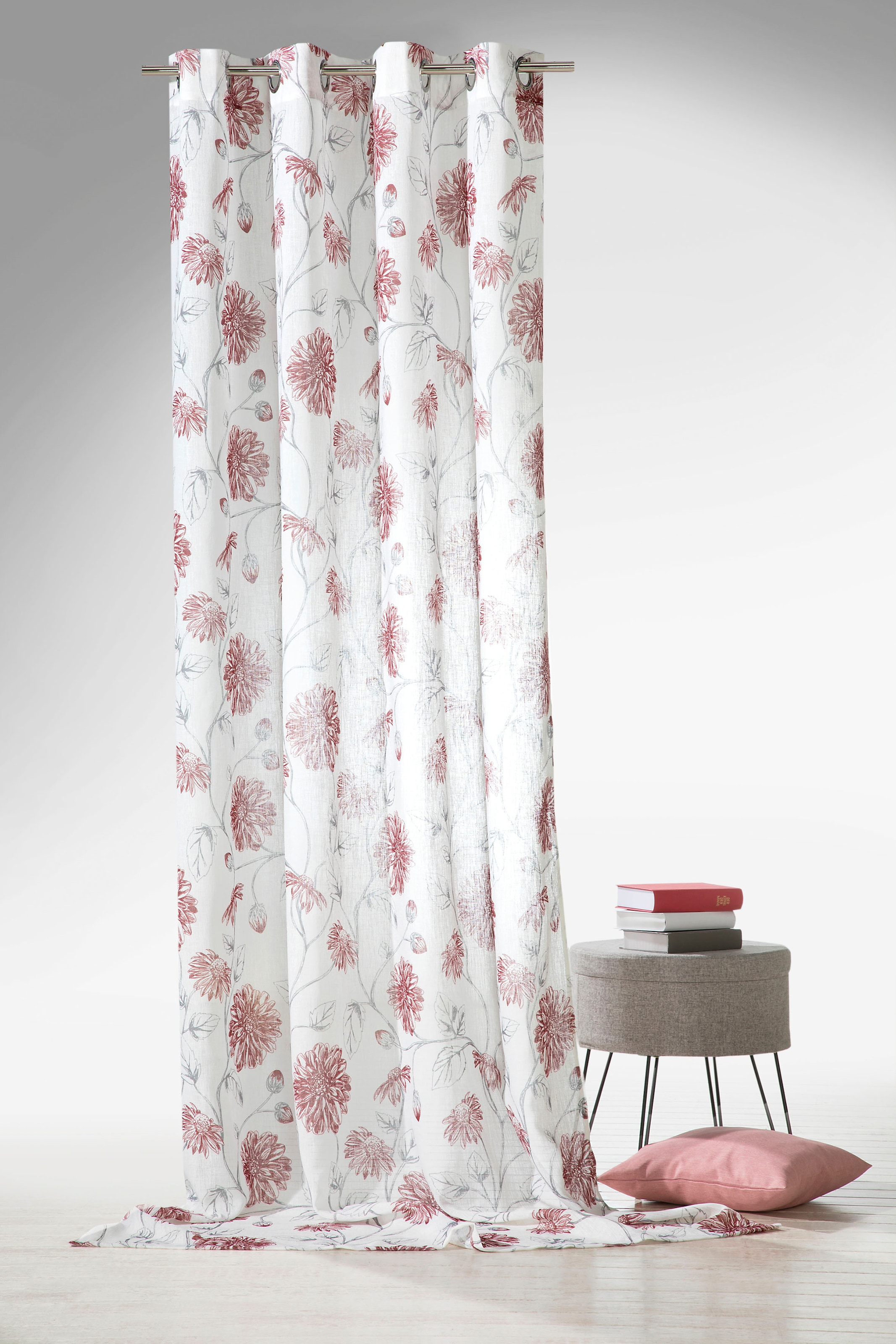 Weckbrodt Vorhang »Dahlia«, (1 geblümt Gardine, kaufen Ösenschal, Leinen, Natur, St.), transparent, | BAUR floral