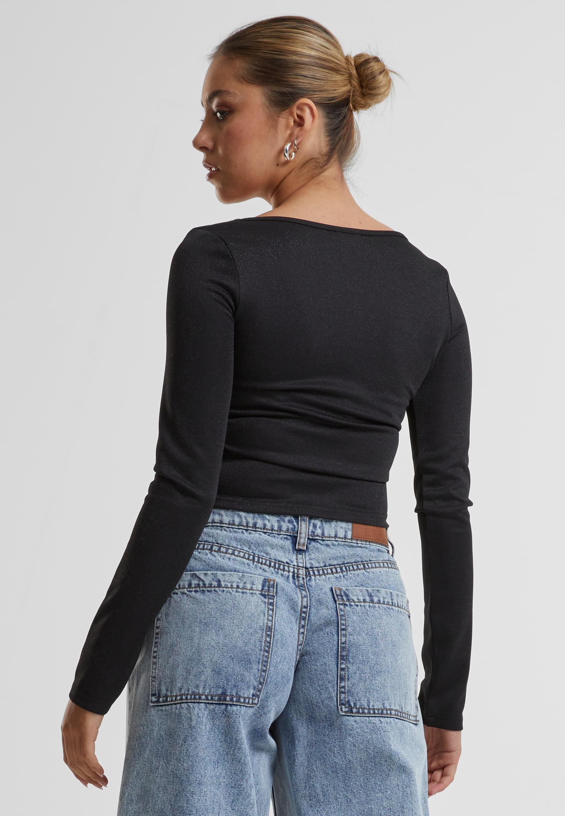 URBAN CLASSICS T-Shirt »Urban Classics Ladies Glitter Square Neck Longsleeve«, (1 tlg.)