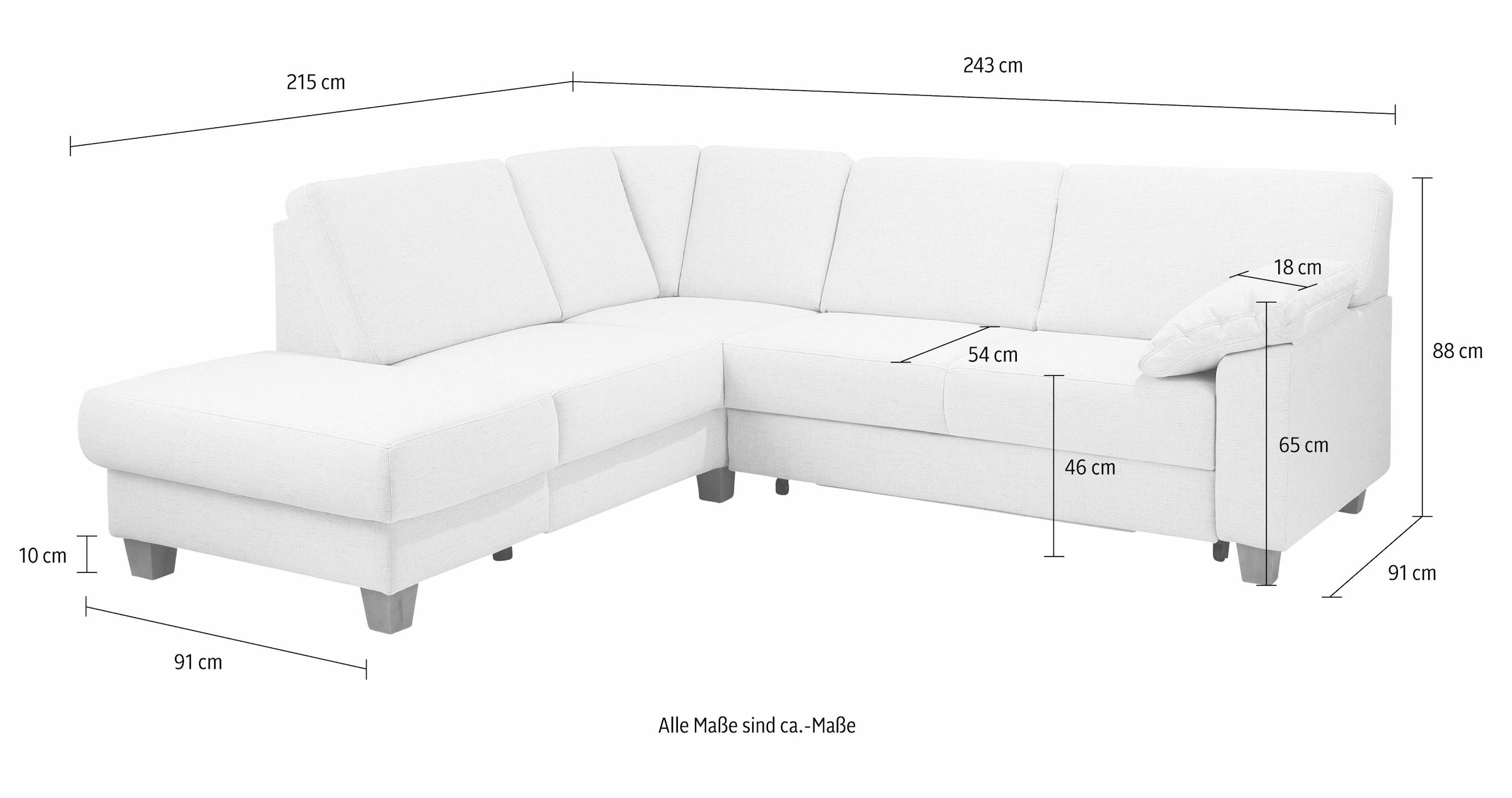 Home affaire Ecksofa »Belfort L-Form«, mit Federkern, wahlweise mit Bettfunktion und Stauraum