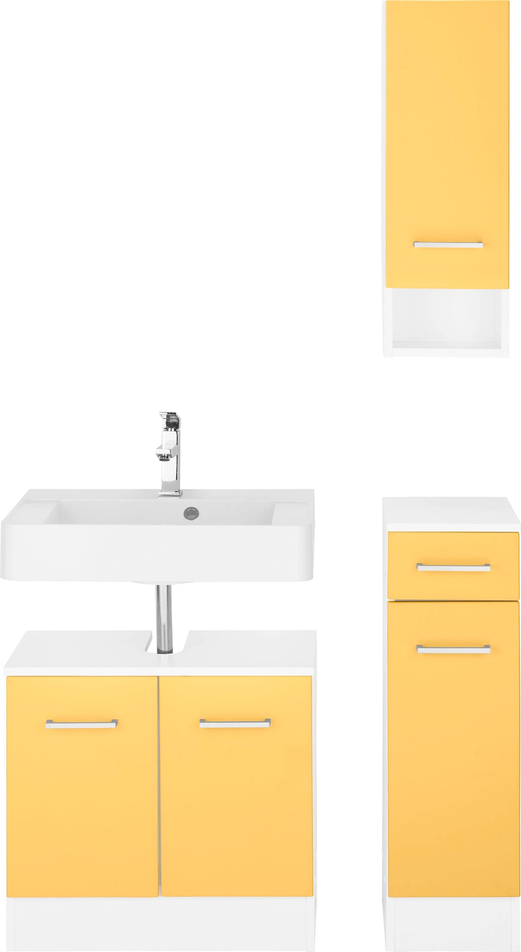 welltime Badmöbel-Set »Ribera«, (3 St.), Waschplatz, Hängeschrank, Unterschrank