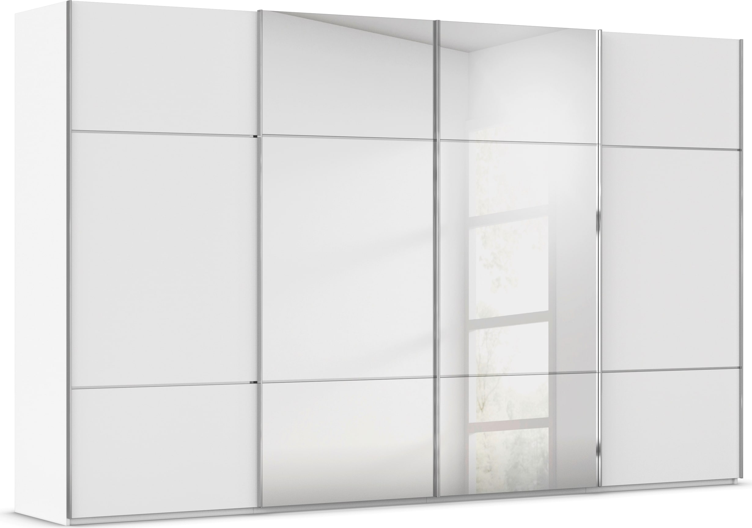 rauch Schwebetürenschrank "Kleiderschrank Schrank Garderobe Schlafzimmerschrank SCALE-TRIO" edle dreigeteilte Front mit 2 Zierleisten Spiegel/Glas MADE IN GERMANY