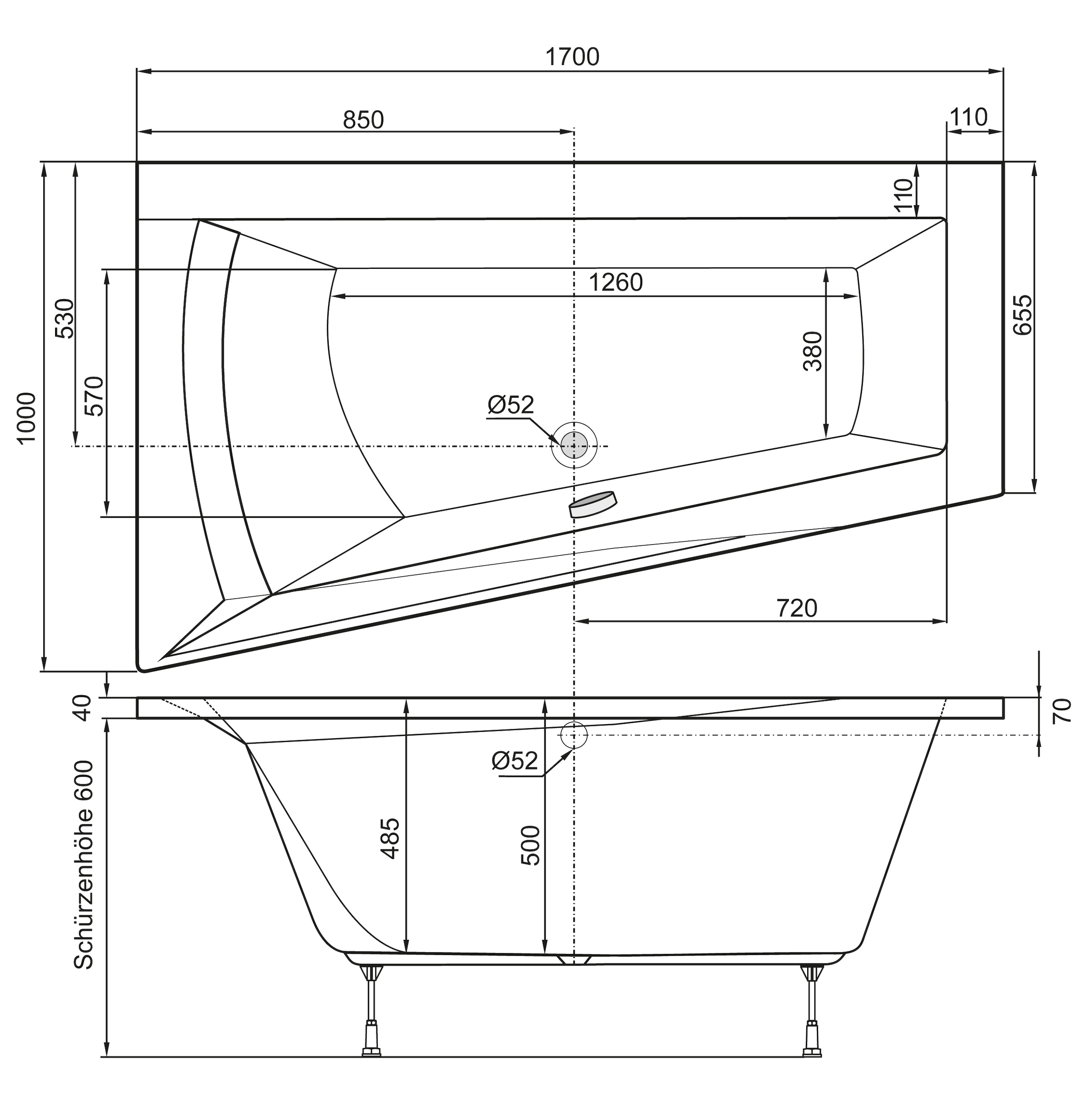 OTTOFOND Whirlpool-Badewanne »Galia I Mod. B«, (Set), 170x100 cm