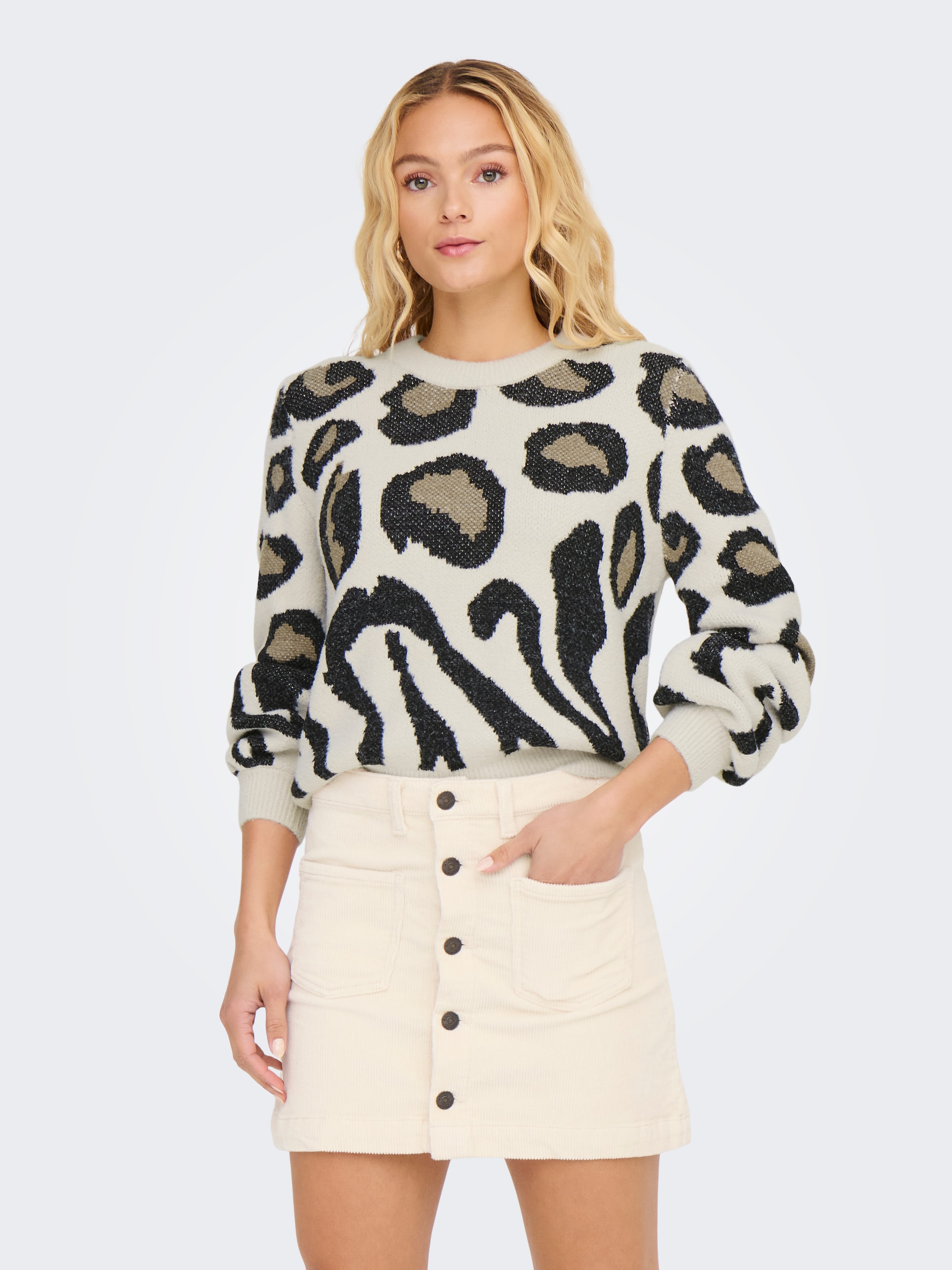 Jdy Strickpullover "Jdylorraine Animal L/S Pullover Knt Noos" Materialmix, Regular Fit