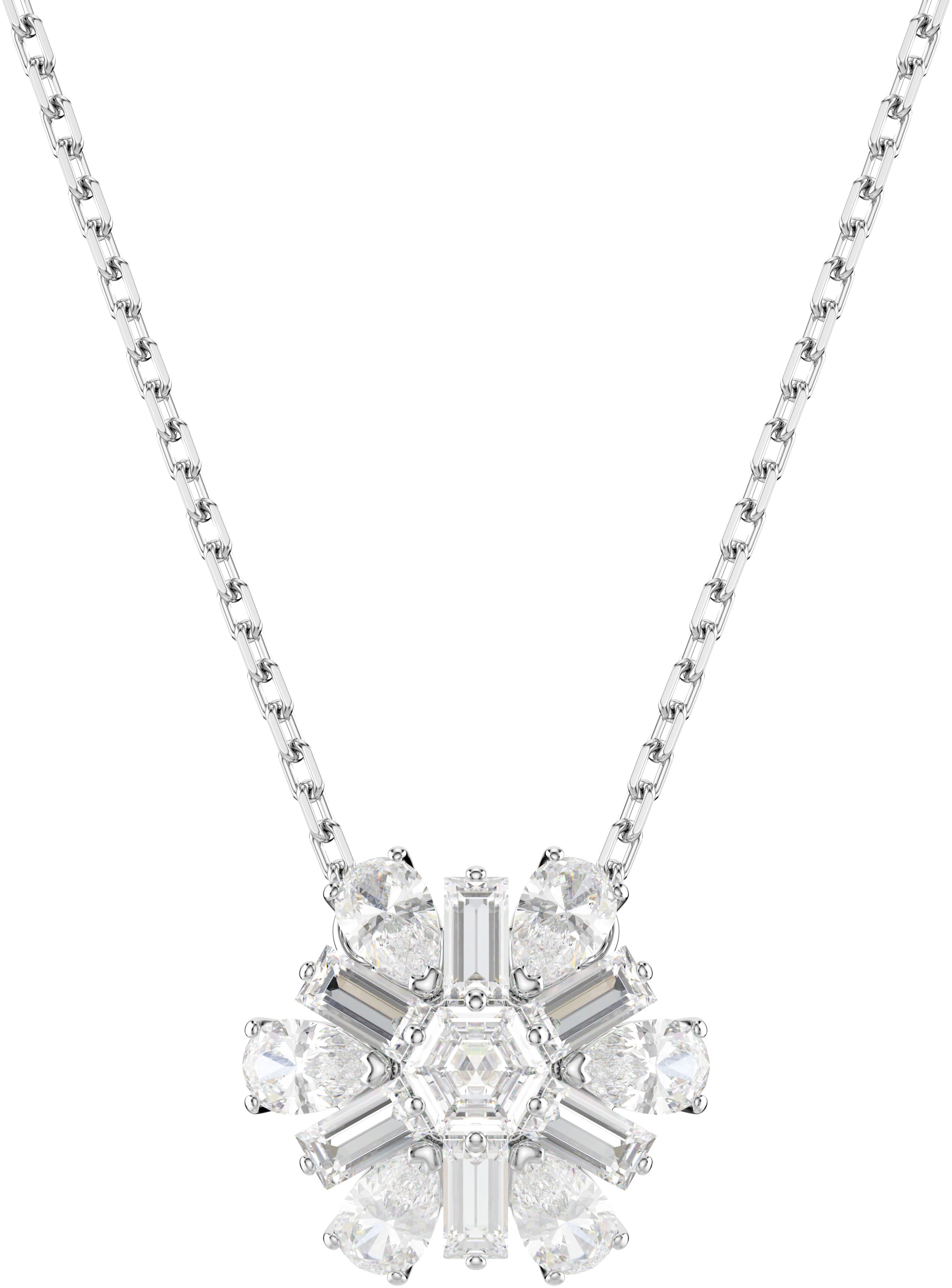 Kette mit Anhänger SWAROVSKI "Idyllia E Florere Schneeflocke", silber (metallfarben, kristallweiß), Halsketten, Damen, Metall, L: 45, mit Swarovski Zirkonia (synth.) 2