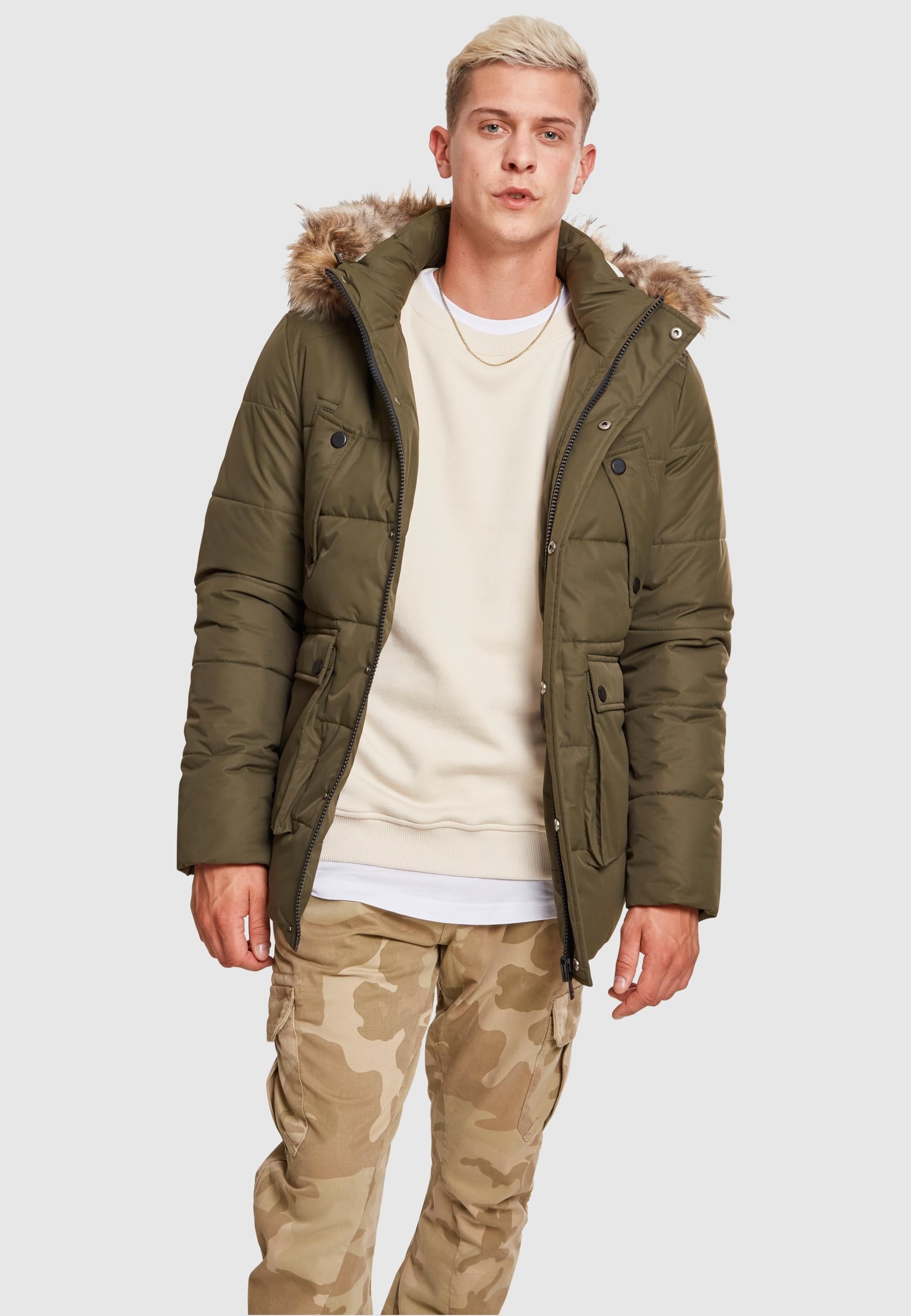 URBAN CLASSICS Winterjacke »Urban Classics Herren Faux Fur Hooded Jacket«, (1 St.), mit Kapuze