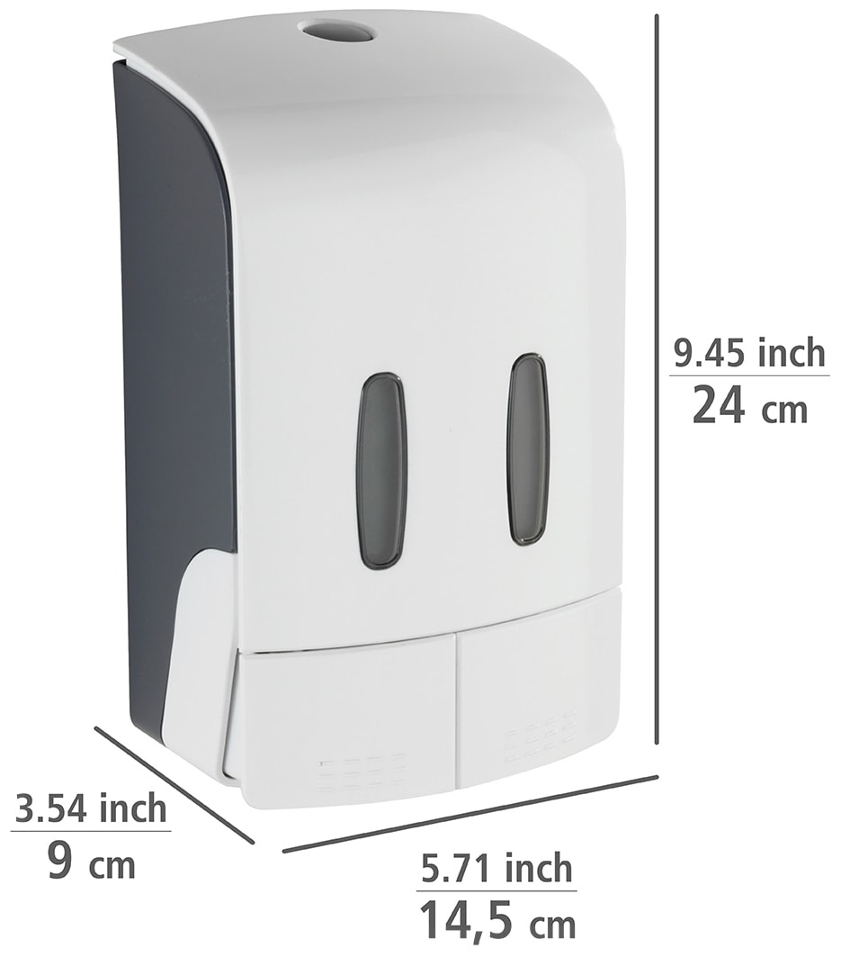 WENKO Desinfektionsmittelspender »Tartas«, 2-Kammer Desinfektionsmittel- und Seifenspender, Füllmenge je: 480 ml