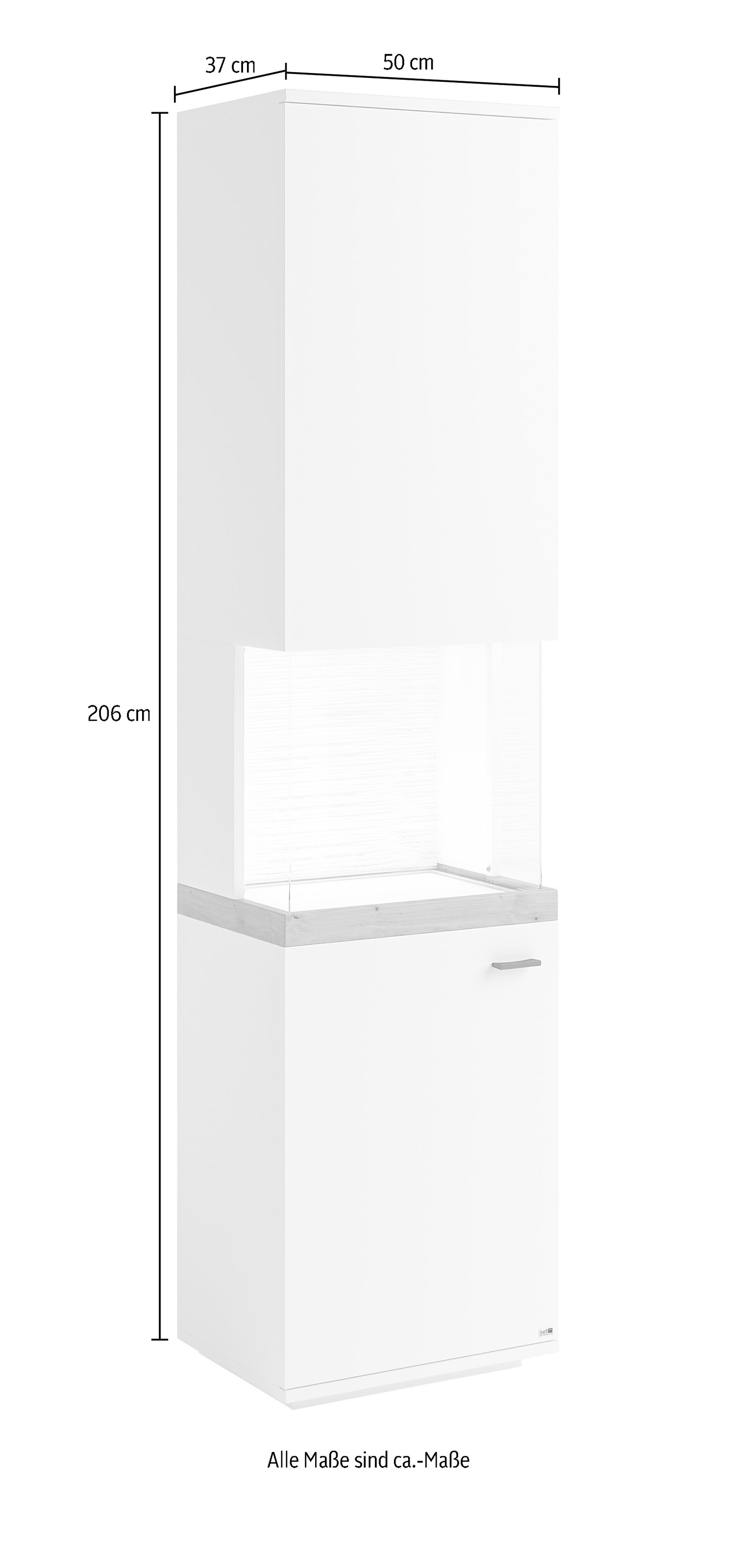 set one by Musterring Glasvitrine, Farben weiß oder grau mit Eicheabsetzung, mit LED-Beleuchtung