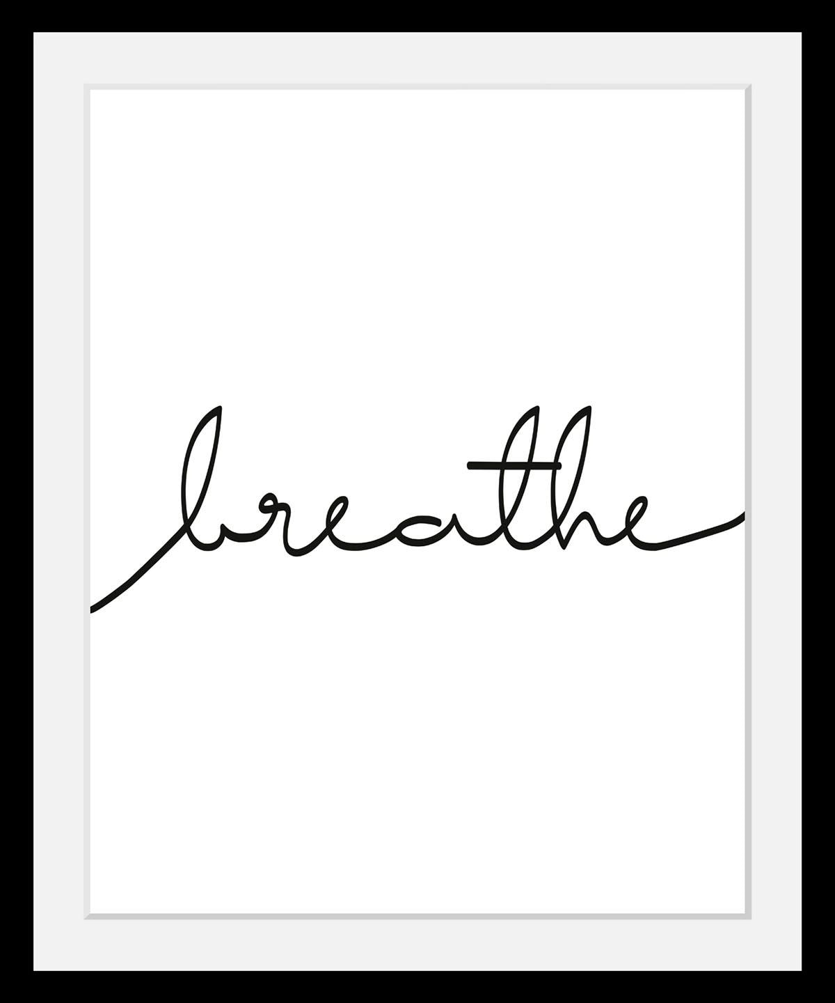 queence Bild »Breathe« Motivationsbilder | Schriftzug | Schwarz-Weiß | Spa | Spa Bilder HD Premium Poster-Druck inkl. Holzrahmen