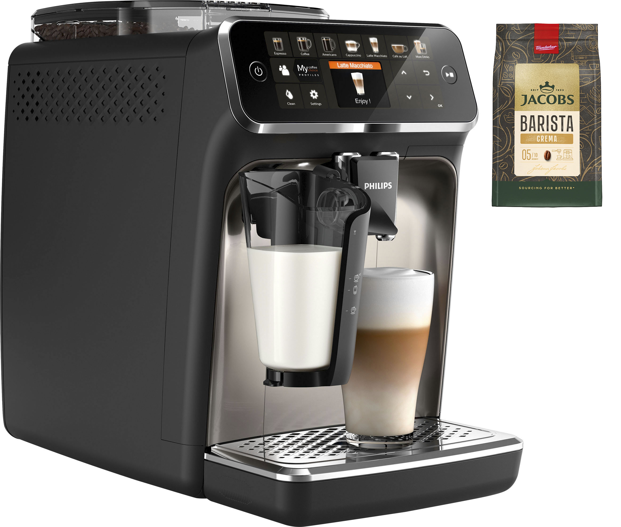 Philips Kaffeevollautomat "EP5447/90 5400 Series, 12 Kaffeespezialitäten" LatteGo Milchsystem und 4 Benutzerprofilen