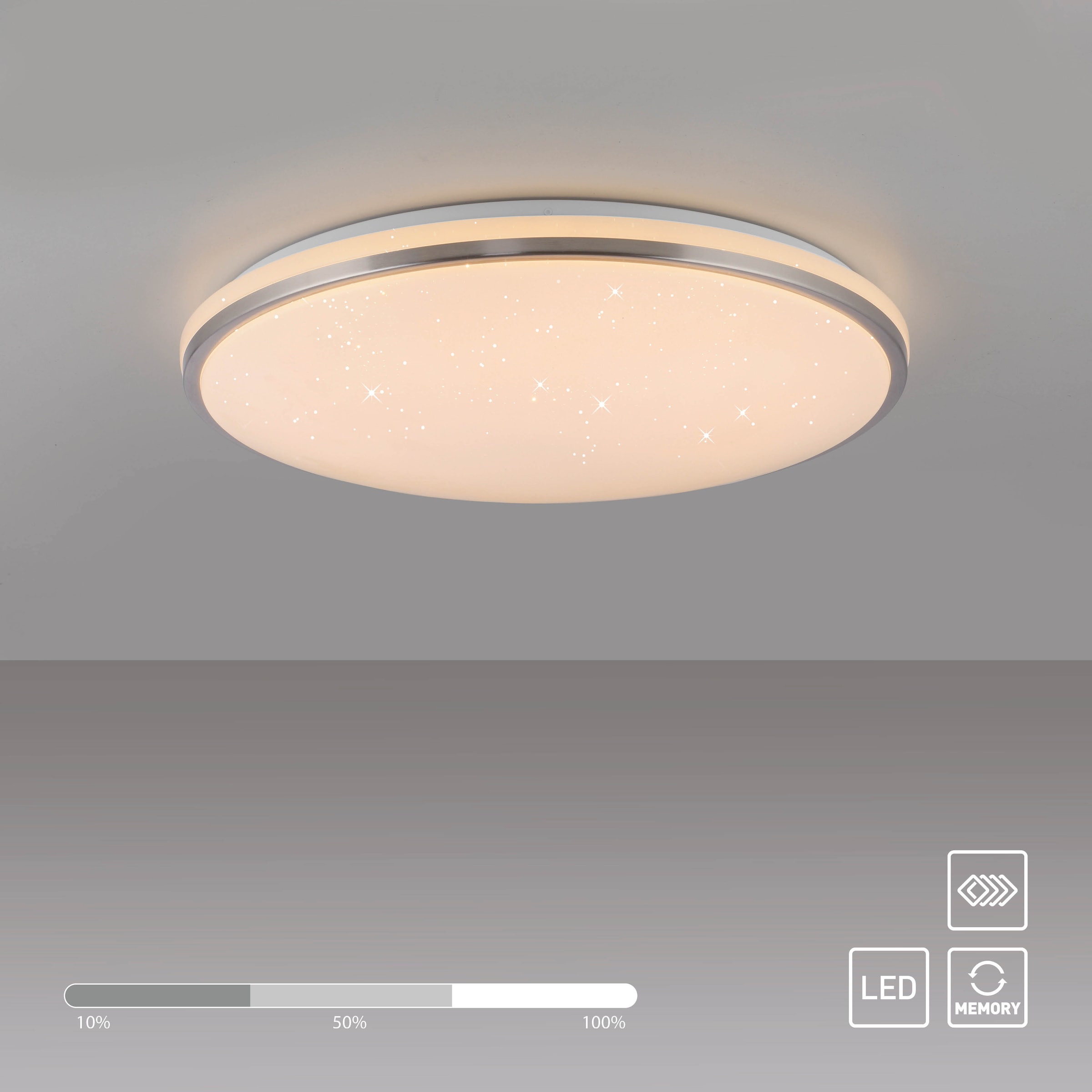 JUST LIGHT LED Deckenleuchte »KYLE« LED-Board 1 Stk. Warmweiß 3-Stufen Dimmer (100%-50%-10%) Starrysky, Memoryfunktion
