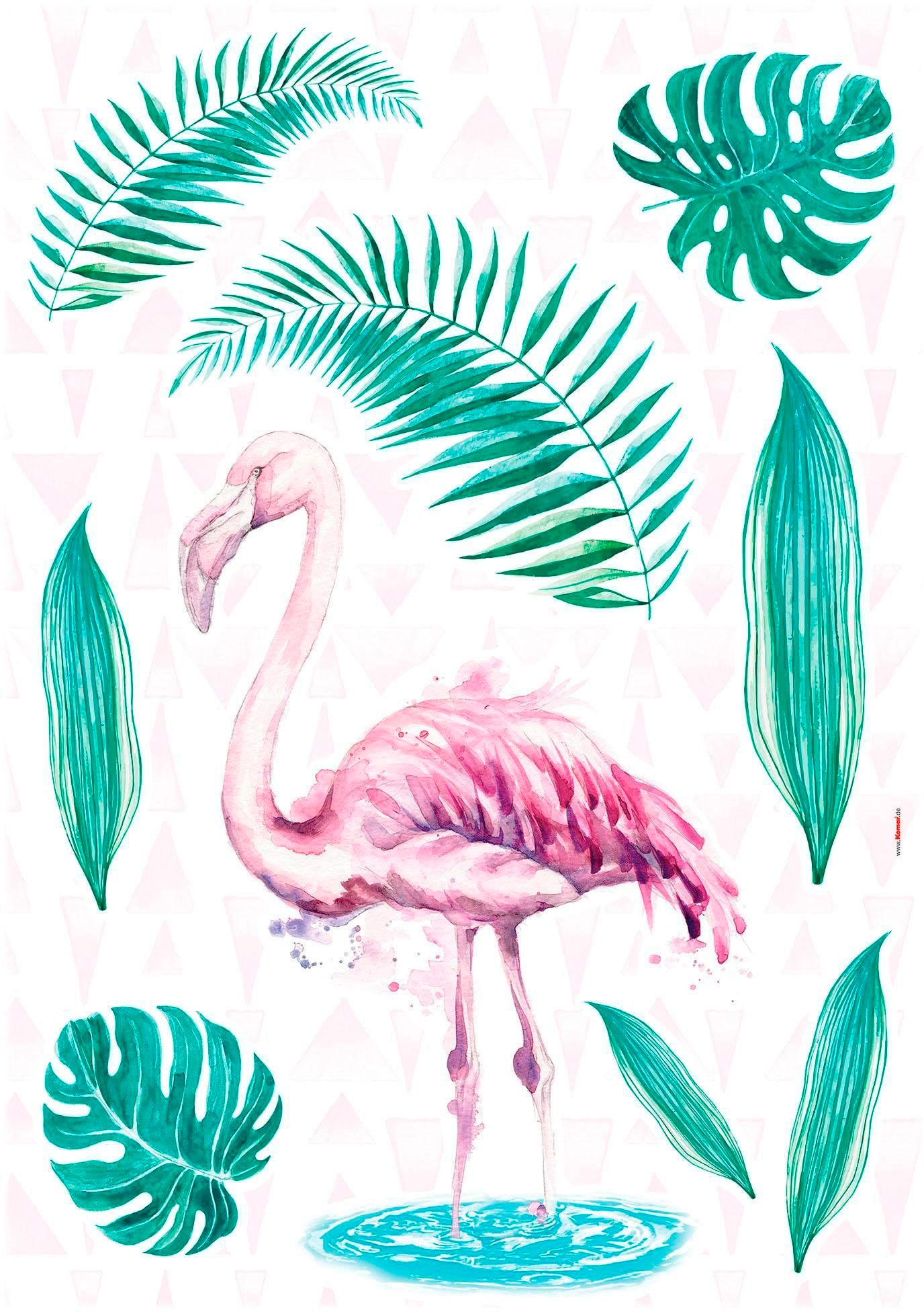 Komar Wandtattoo »Flamingo«, (9 St.), 50x70 cm (Breite x Höhe), selbstklebendes Wandtattoo