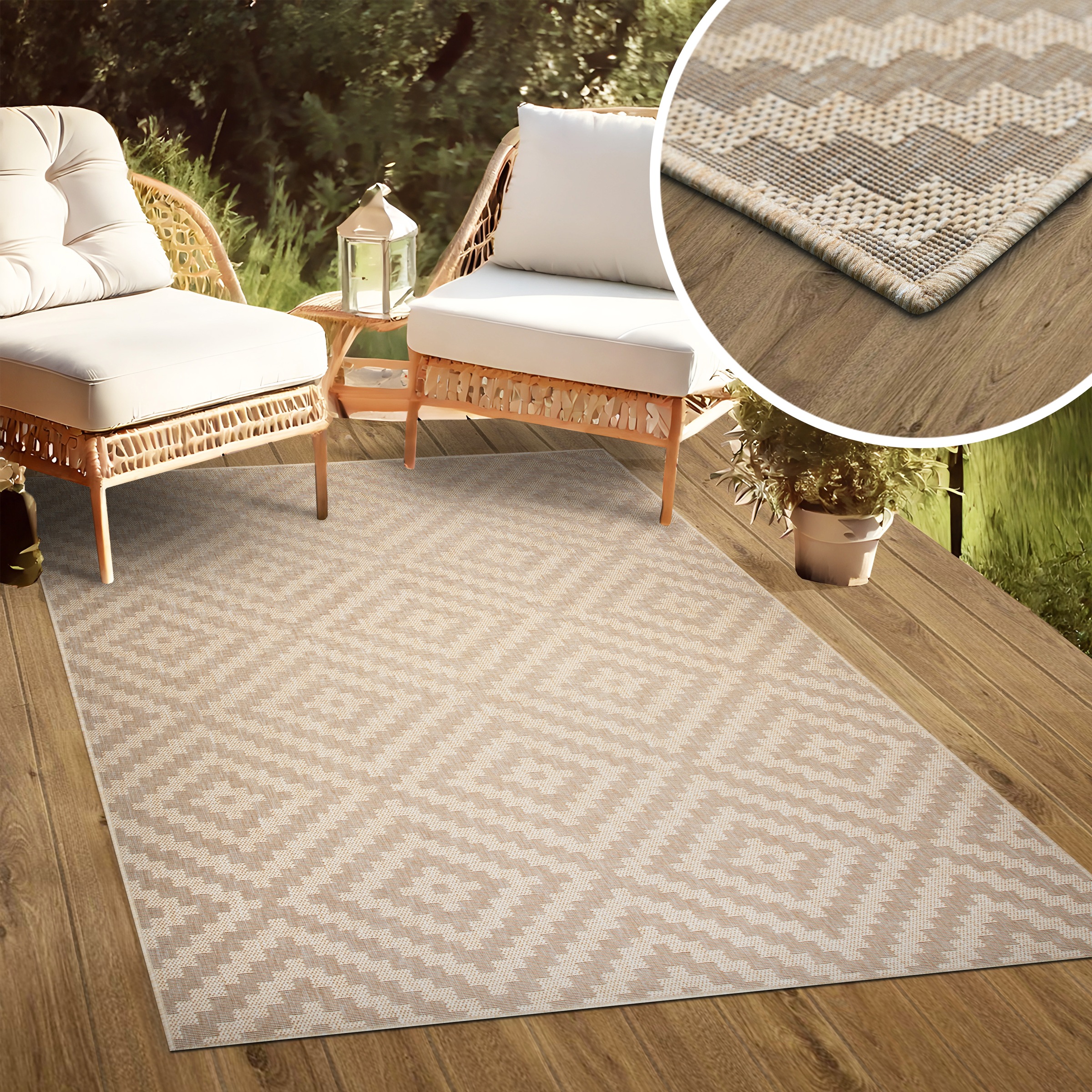 my home Teppich »Cordoba auch als Läufer erhältlich«, rechteckig, 3 mm Höhe, In- und Outdoor geeignet, Sisal-Optik, Wetterfest & UV-beständig, Boho